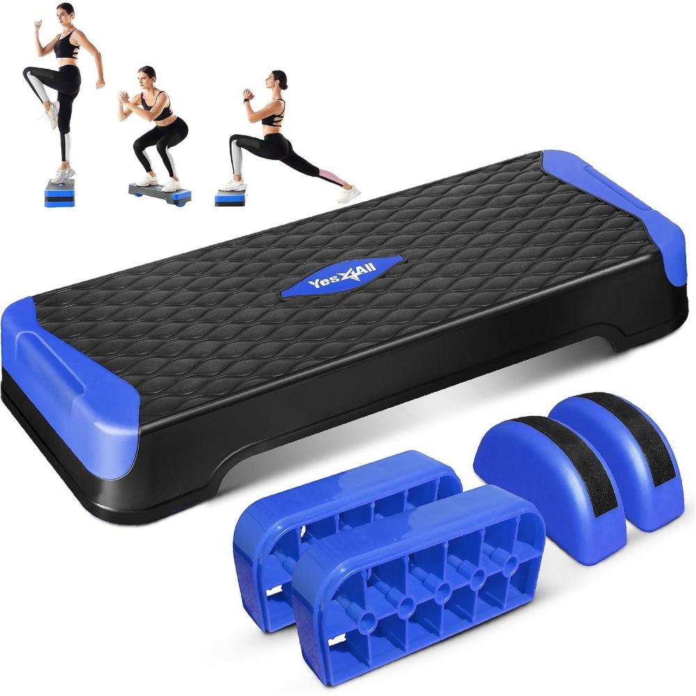 Yes4All 2-in-1 Adjustable Aerobic Step Platform Fitness Exercise Stepper with Rocker Balance Board Legs for Home Workout, Step Exercise & Balance Training(B. Dark Blue)