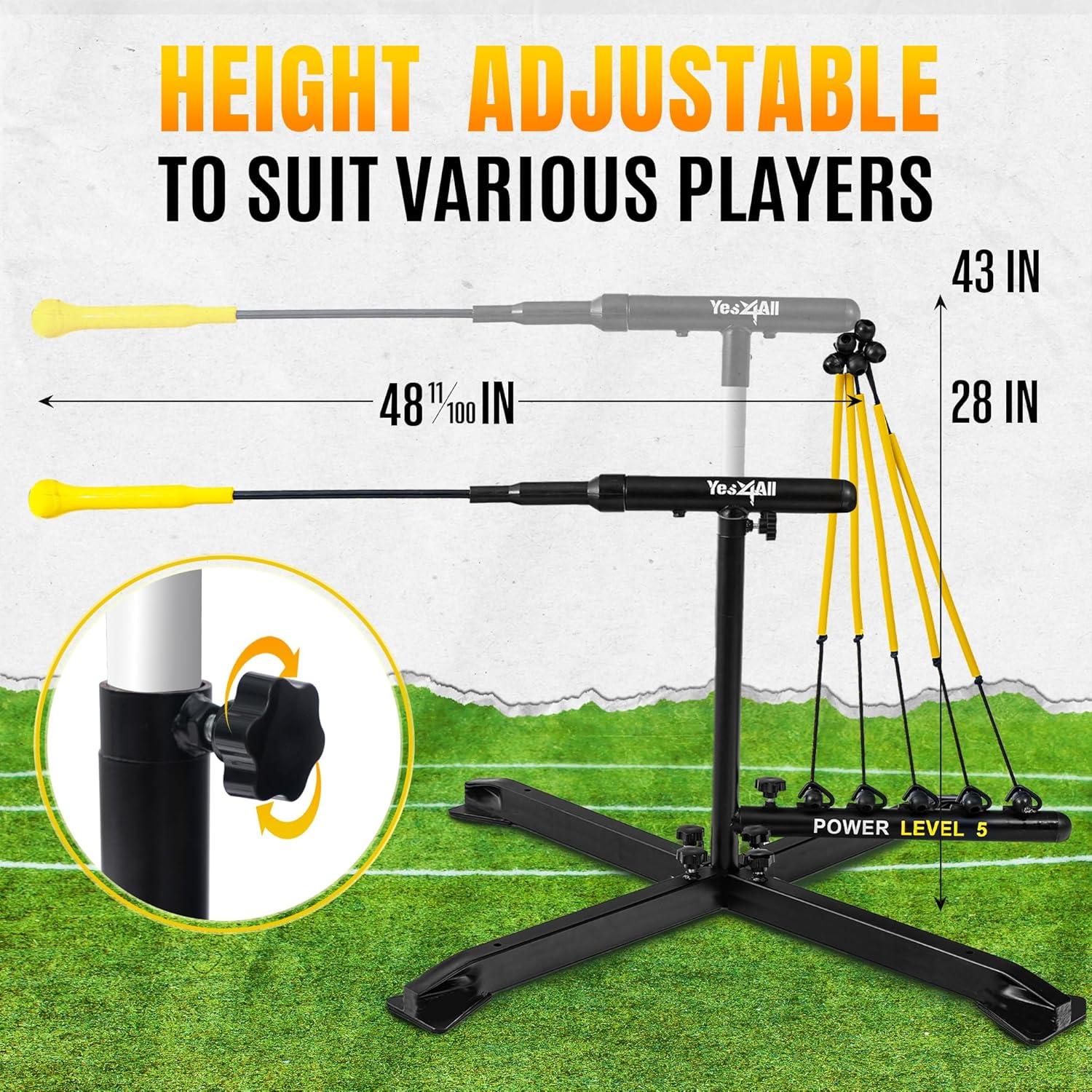 Yes4All Baseball Practice Training Equipment, 5 Elastic Bowstrings Softball/Baseball Hitting Trainer for All Ages, Adjustable Height & Portable Baseball Batting Practice Swing Trainer