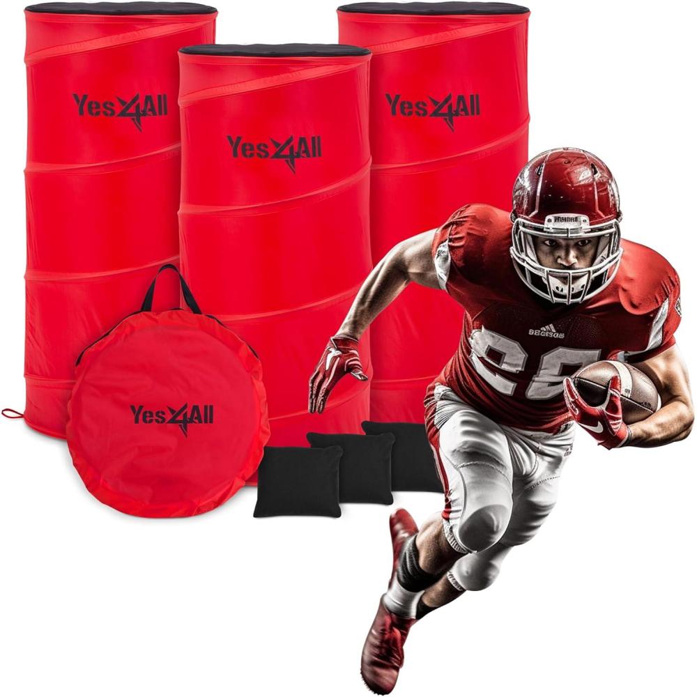 Yes4All Pop Up Defender, 3-Pack Basketball Youth Training Equipment, Portable Football Soccer Basketball Drill Defender(A. Red)