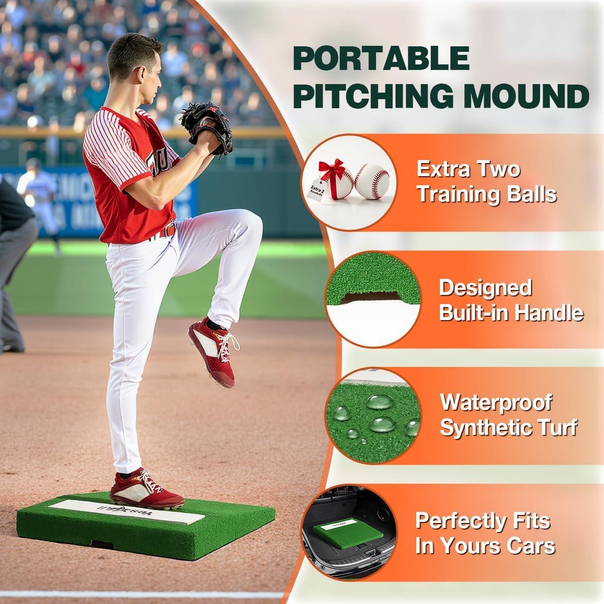 Yes4All Portable Pitching Mound and 2 Baseballs, Pitchers Mound Baseball, Softball Pitching Mound with Antifade Turf and Regulation Pitching Rubber 30 x 30 x 4 Inch for Indoor and Outdoor.