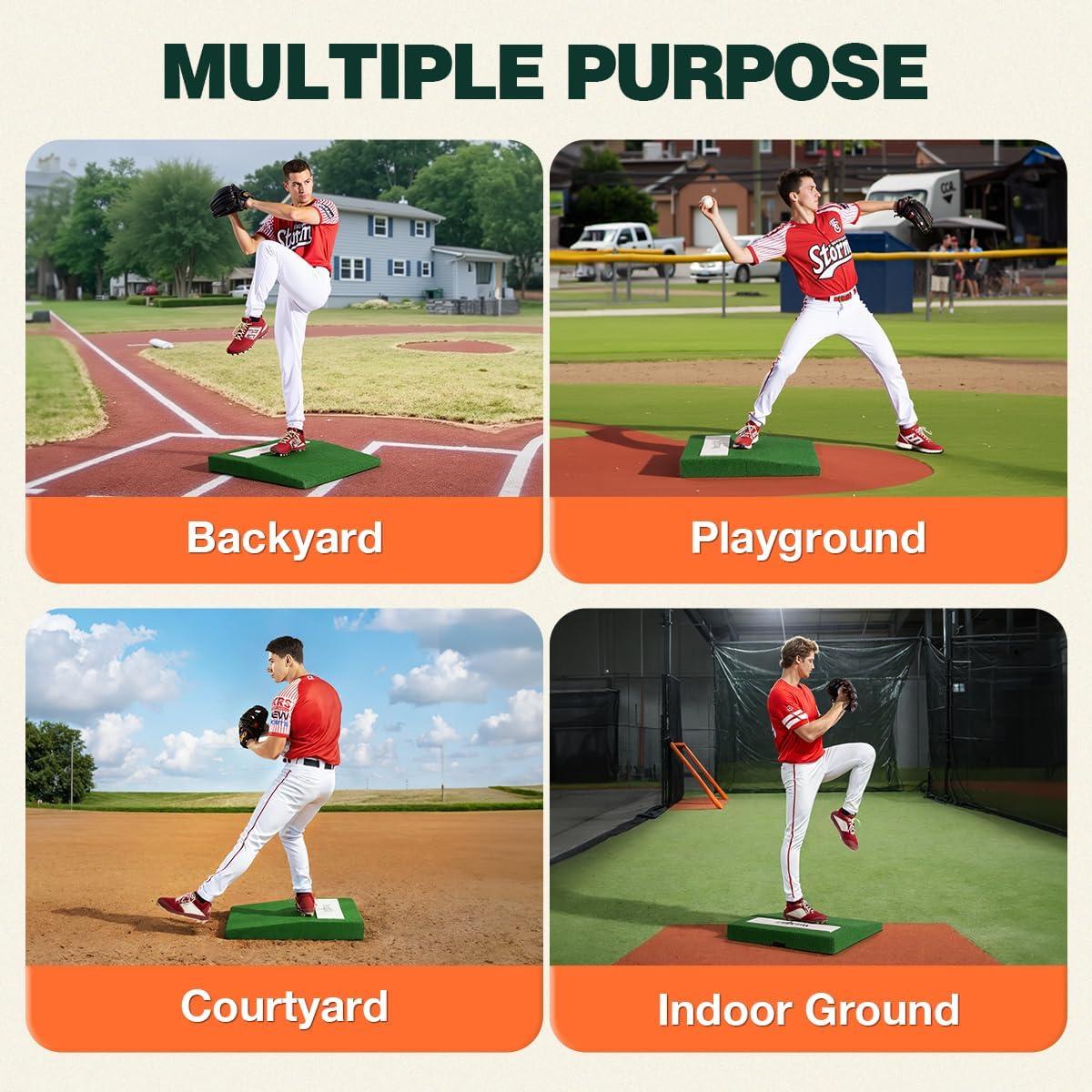 Yes4All Portable Pitching Mound and 2 Baseballs, Pitchers Mound Baseball, Softball Pitching Mound with Antifade Turf and Regulation Pitching Rubber 30 x 30 x 4 Inch for Indoor and Outdoor.