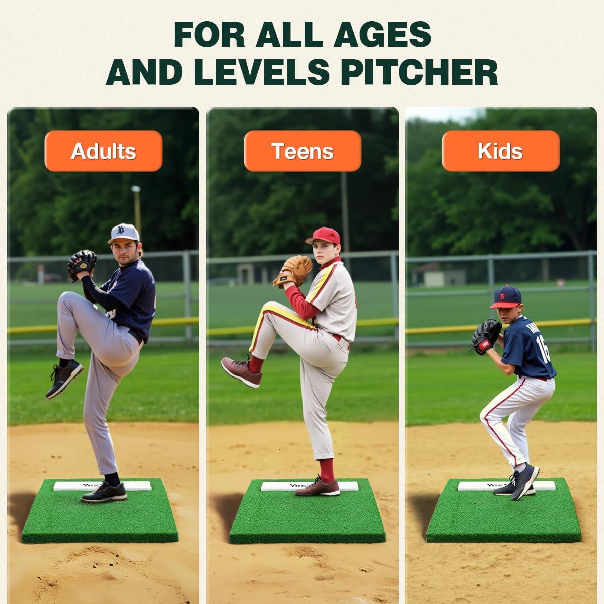 Yes4All Portable Pitching Mound and 2 Baseballs, Pitchers Mound Baseball, Softball Pitching Mound with Antifade Turf and Regulation Pitching Rubber 30 x 30 x 4 Inch for Indoor and Outdoor.