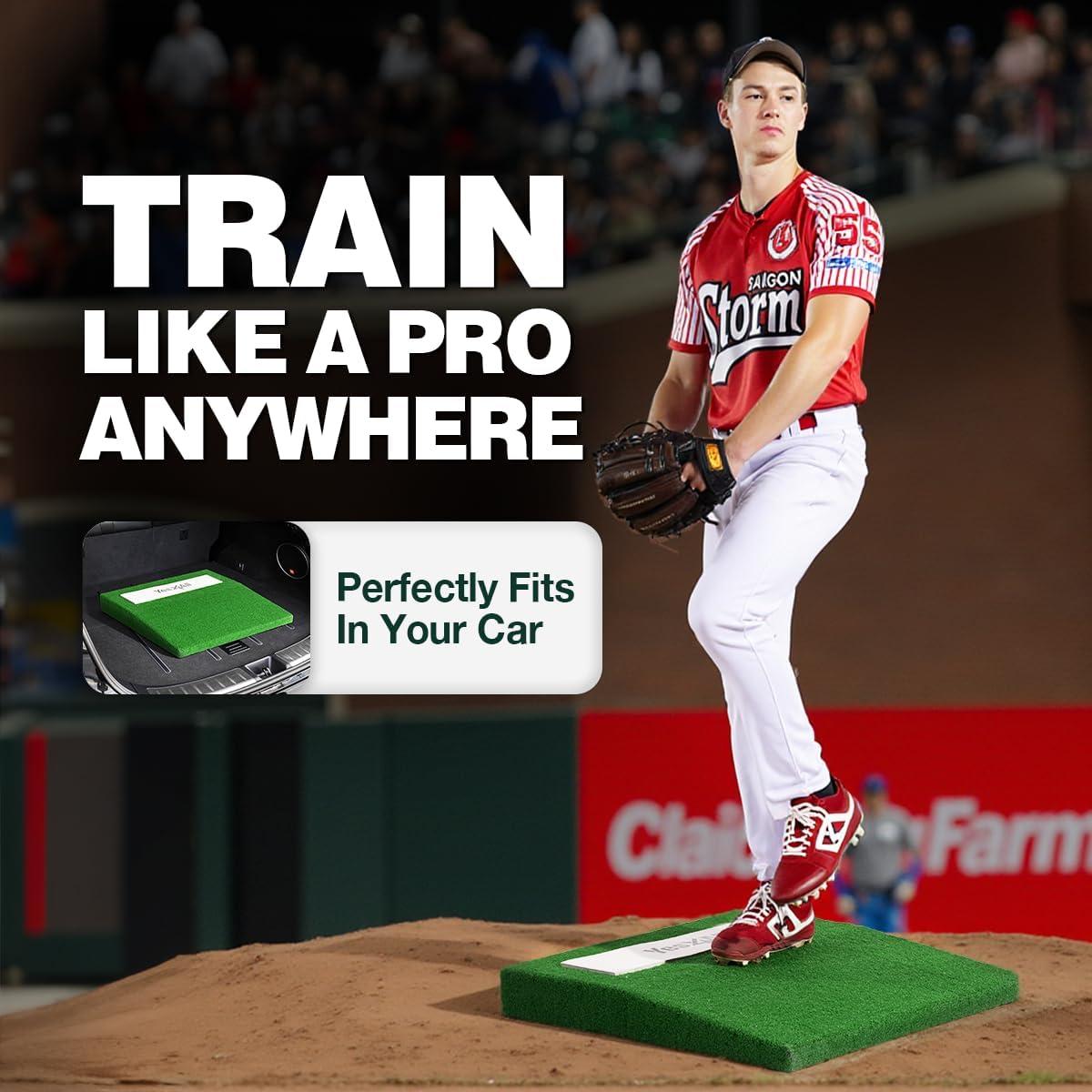 Yes4All Portable Pitching Mound and 2 Baseballs, Pitchers Mound Baseball, Softball Pitching Mound with Antifade Turf and Regulation Pitching Rubber 30 x 30 x 4 Inch for Indoor and Outdoor.