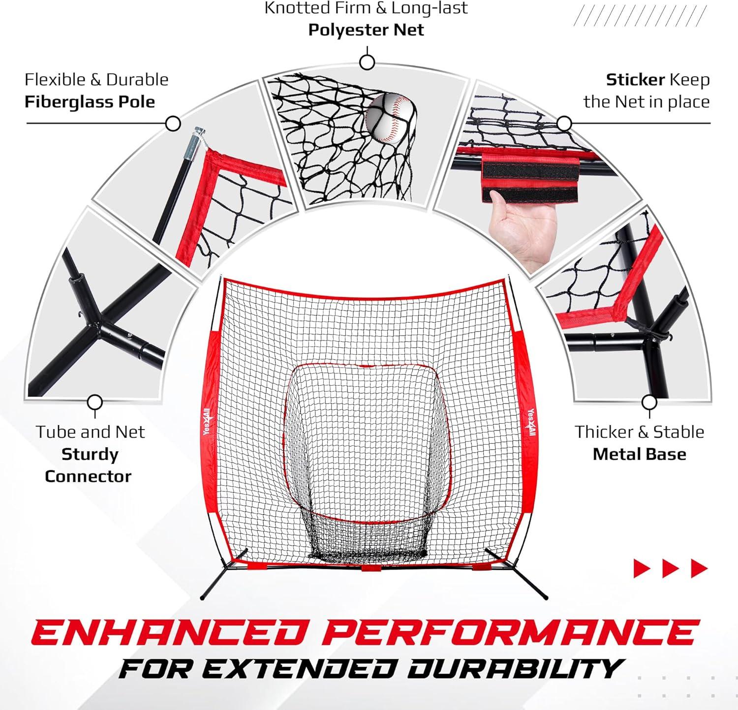 Yes4All 7x7ft Baseball Net with Batting Tee, Durable Softball Nets for Hitting and Pitching Practice, Backstop Net for Backyard Training