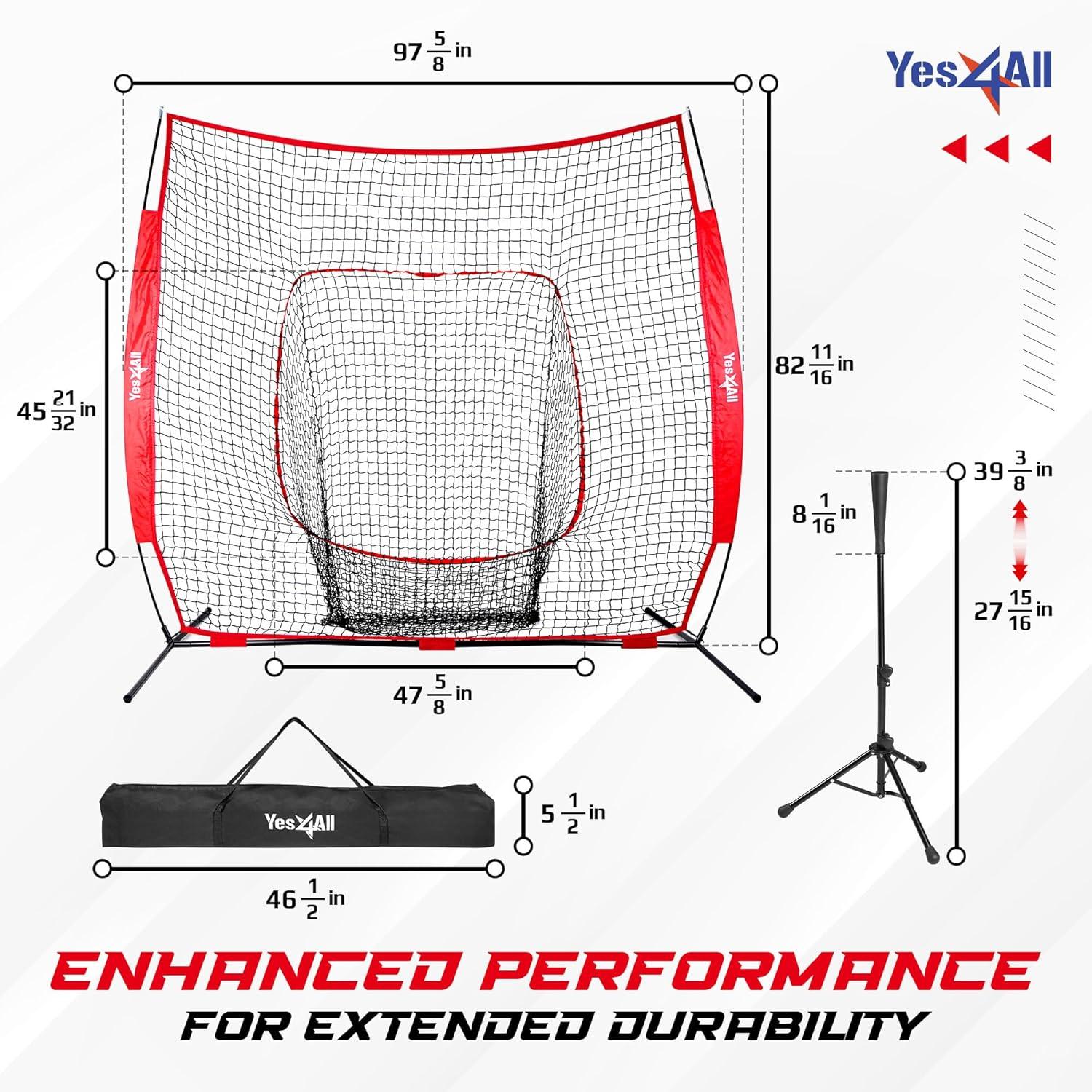 Yes4All 7x7ft Baseball Net with Batting Tee, Durable Softball Nets for Hitting and Pitching Practice, Backstop Net for Backyard Training