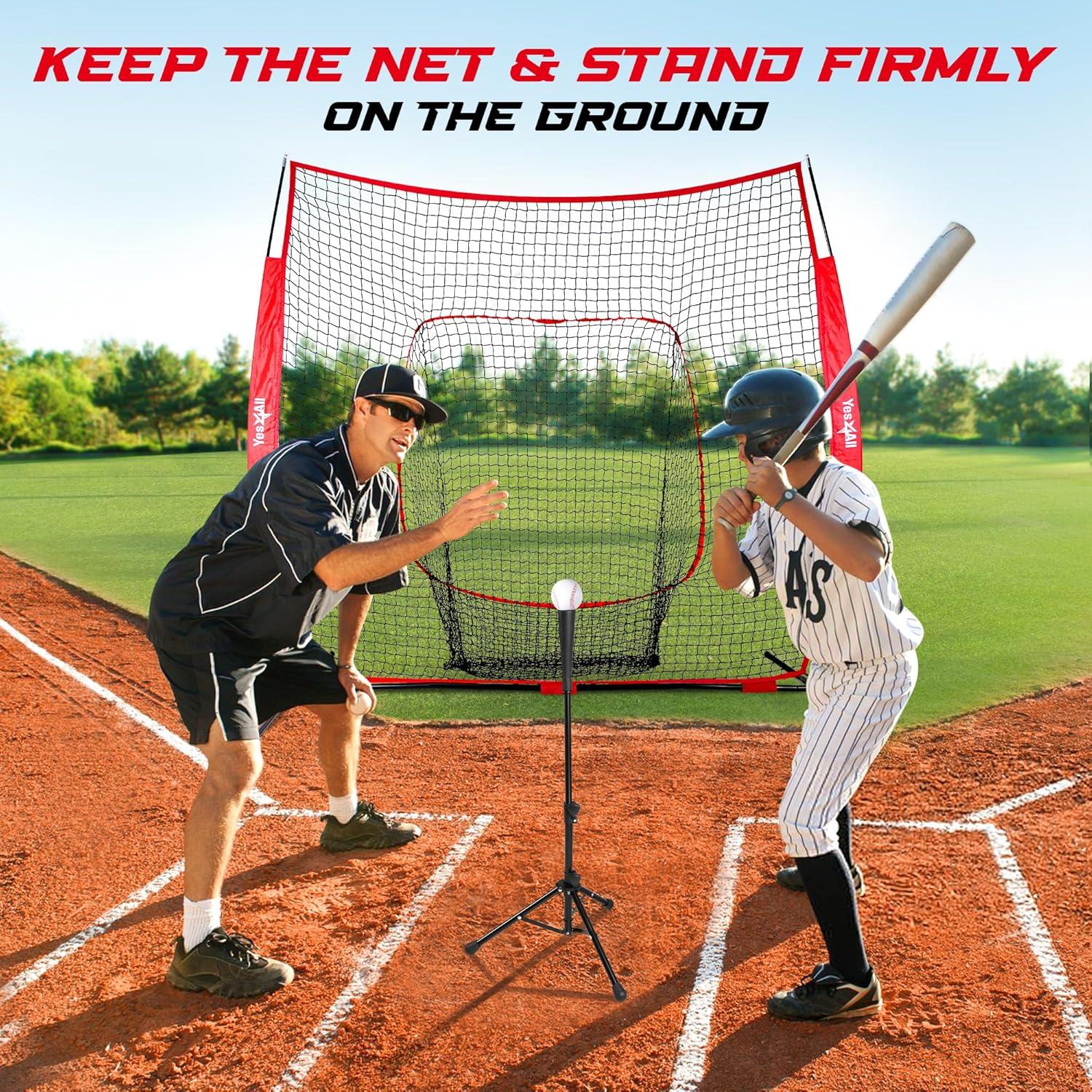Yes4All 7x7ft Baseball Net with Batting Tee, Durable Softball Nets for Hitting and Pitching Practice, Backstop Net for Backyard Training