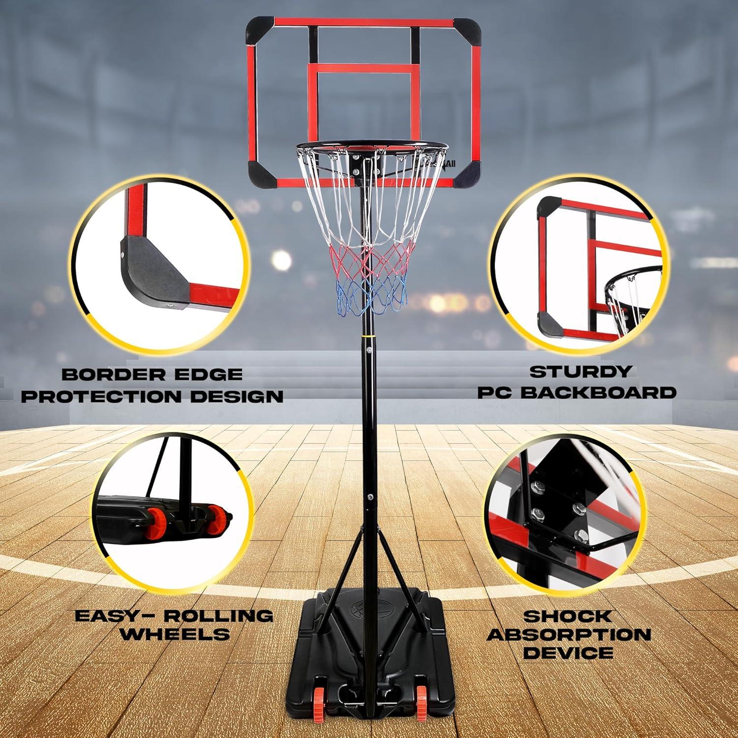 Yes4All Portable Basketball Hoop, 5.8-7ft Adjustable Height Portable Basketball Goal for Indoor, Outdoor, Pool with PC Backboard and Stable Base
