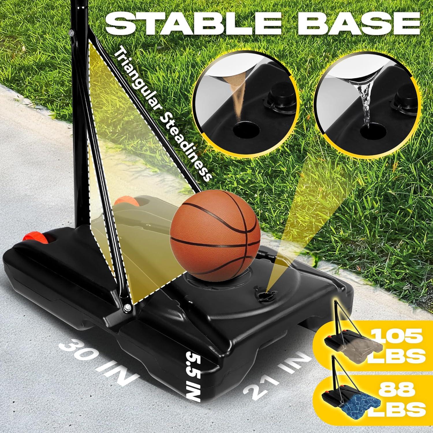 Yes4All Portable Basketball Hoop, 5.8-7ft Adjustable Height Portable Basketball Goal for Indoor, Outdoor, Pool with PC Backboard and Stable Base