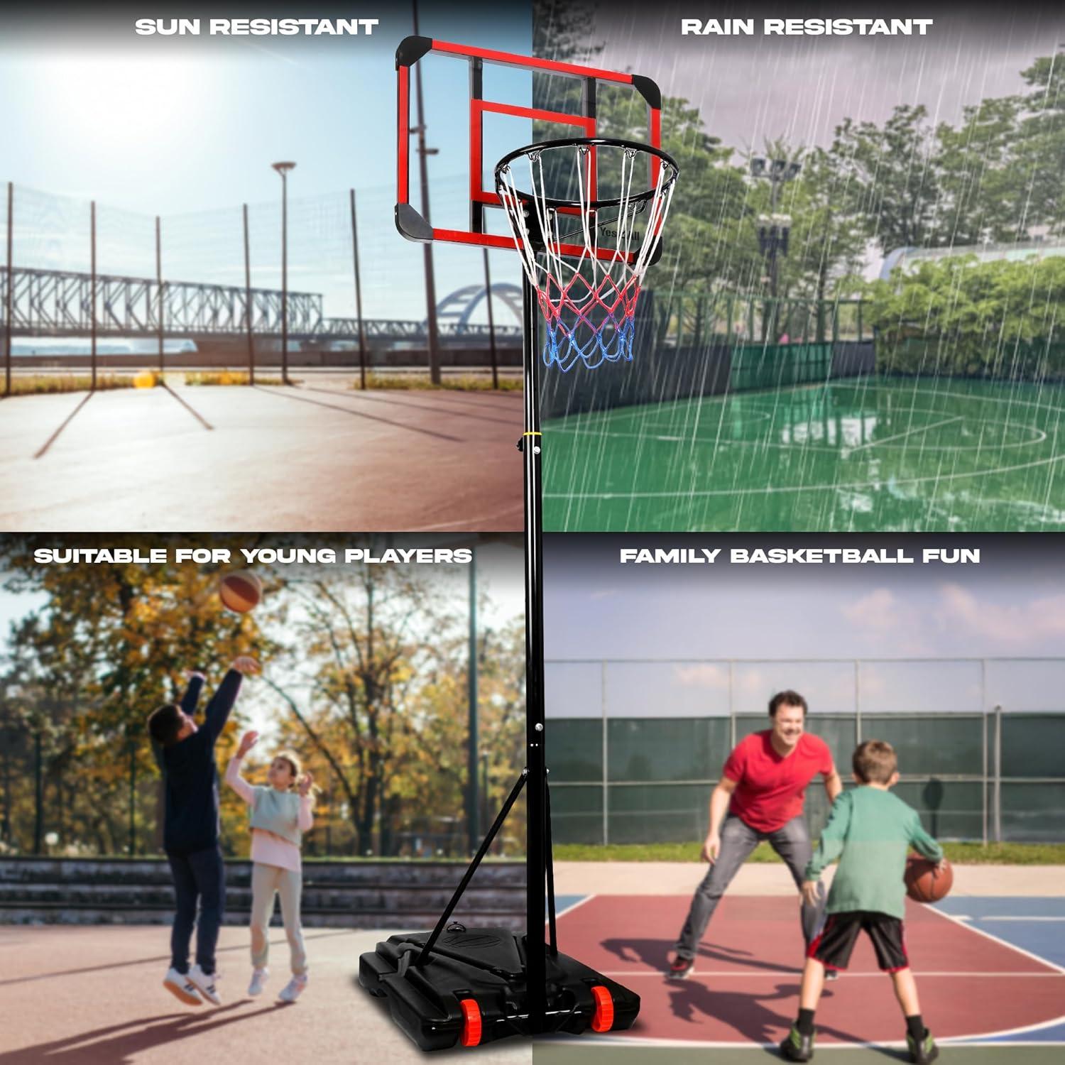 Yes4All Portable Basketball Hoop, 5.8-7ft Adjustable Height Portable Basketball Goal for Indoor, Outdoor, Pool with PC Backboard and Stable Base