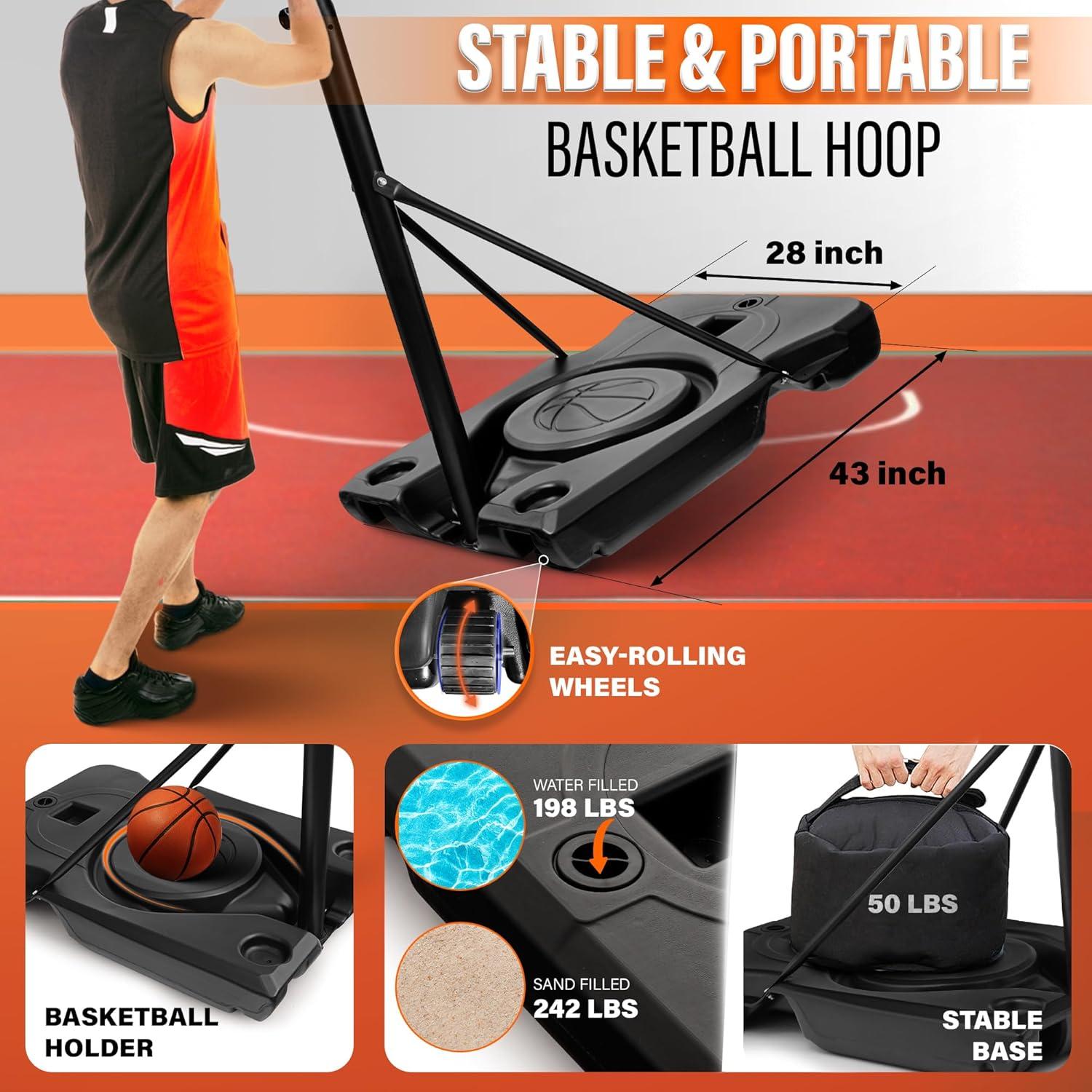 Yes4All Portable Basketball Hoop Outdoor, 3.8-10Ft Basketball Goal Adjustable for Kid/Teen/Adult Practicing Indoor & Outdoor