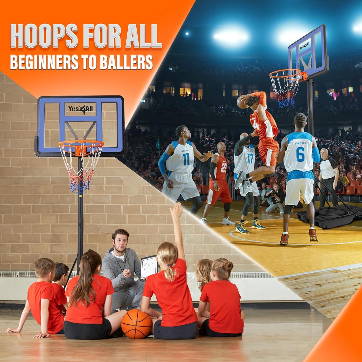 Yes4All Portable Basketball Hoop Outdoor, 3.8-10Ft Basketball Goal Adjustable for Kid/Teen/Adult Practicing Indoor & Outdoor