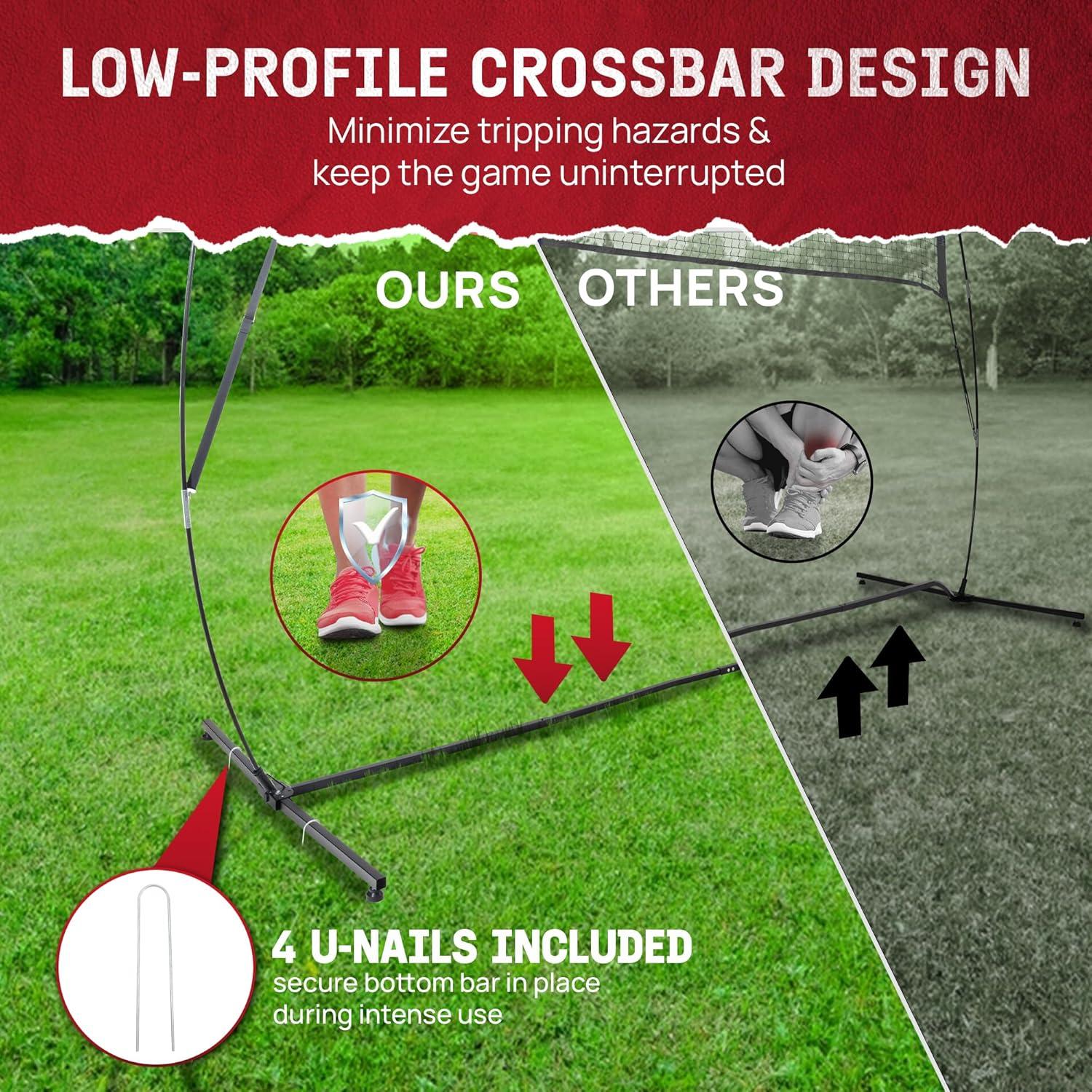Yes4All Freestanding Volleyball Net with 5 Adjustable Heights, 12ft Portable Volleyball Net for Backyard & Beach, Special Low Middle Bar for Volleyball Outdoor Net to Reduce Tripping