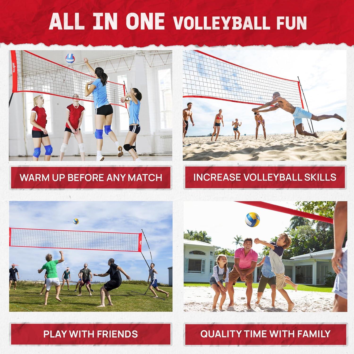 Yes4All Freestanding Volleyball Net with 5 Adjustable Heights, 12ft Portable Volleyball Net for Backyard & Beach, Special Low Middle Bar for Volleyball Outdoor Net to Reduce Tripping