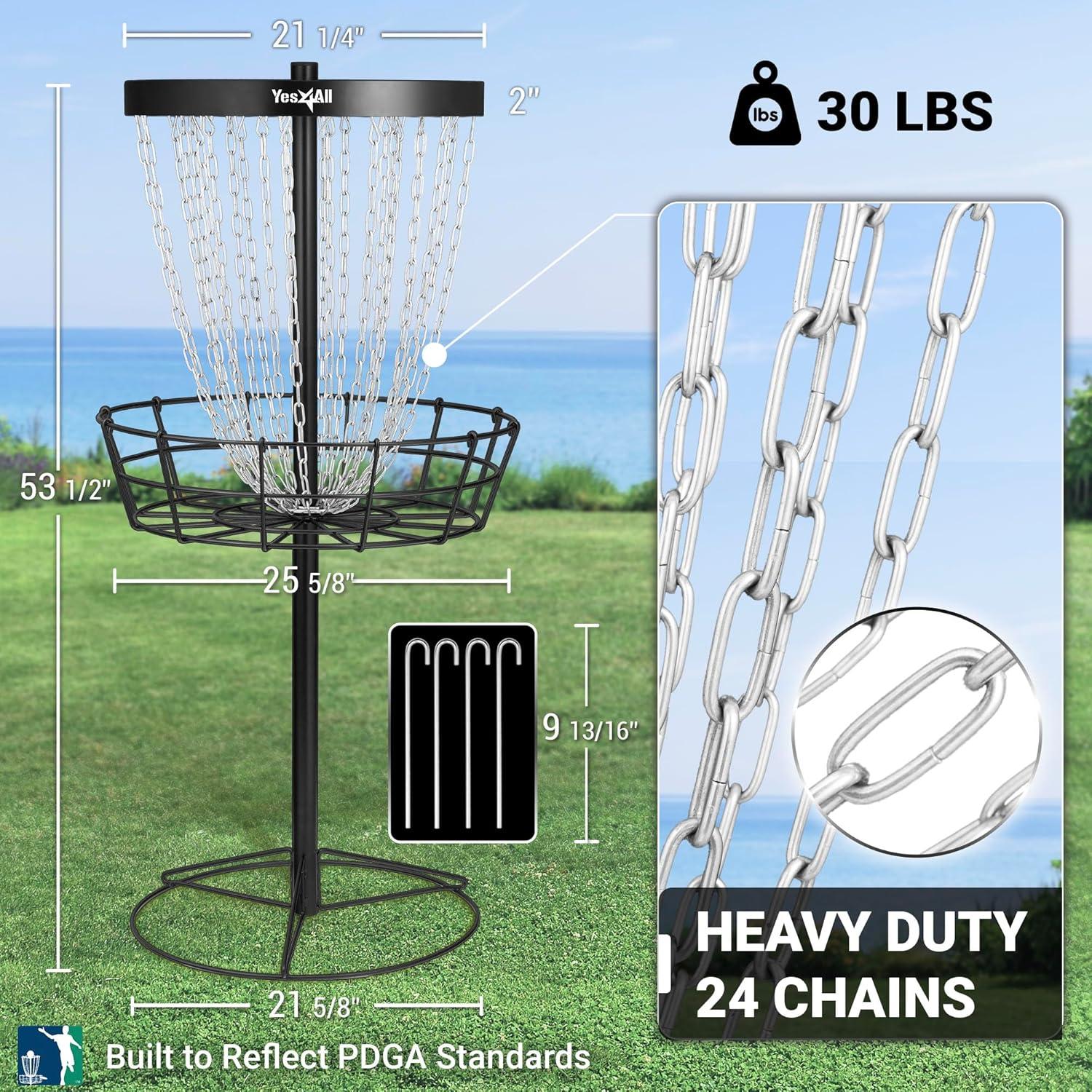 Yes4All PRO Disc Golf Basket, Heavy-Duty 24 Chain Portable Frisbee Golf Baskets Target Set for Professional Disc Golfer