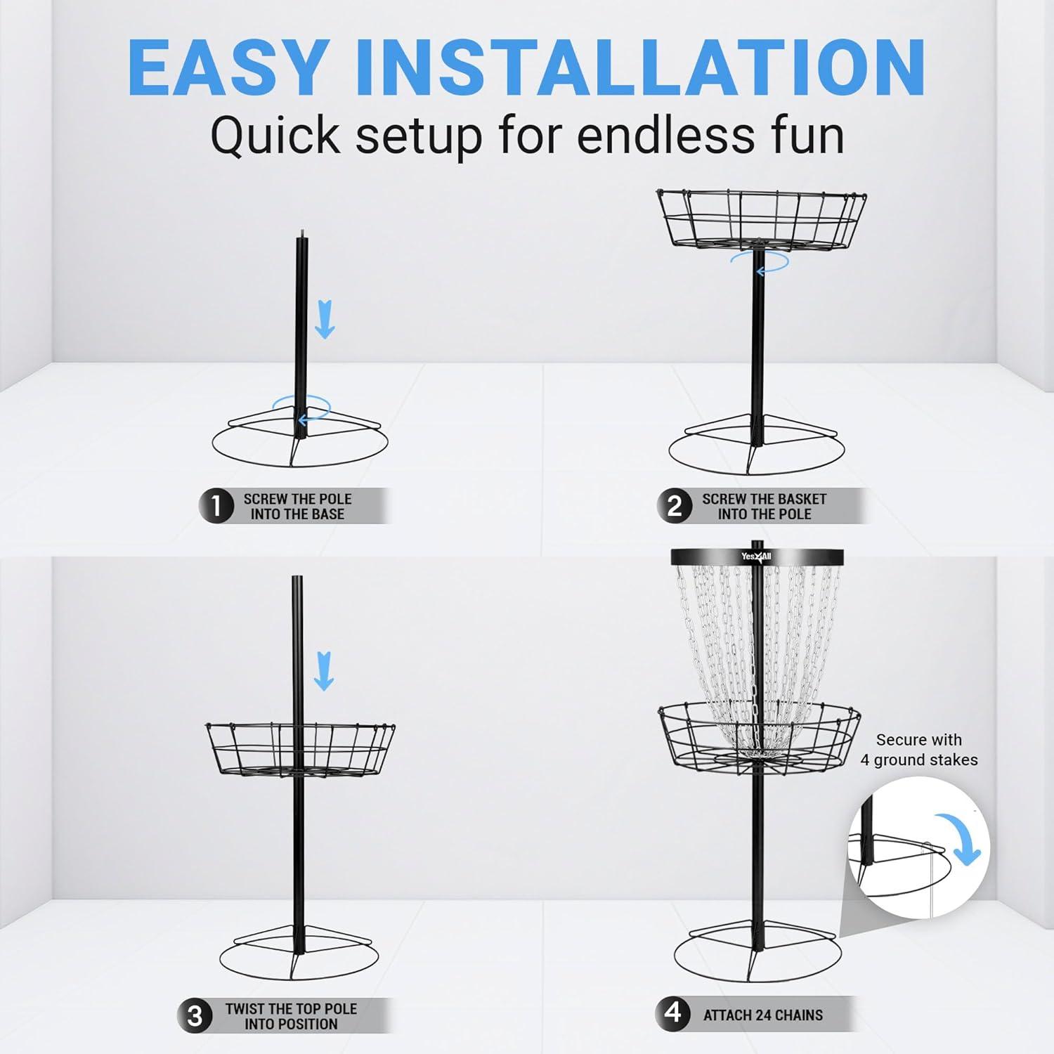 Yes4All PRO Disc Golf Basket, Heavy-Duty 24 Chain Portable Frisbee Golf Baskets Target Set for Professional Disc Golfer