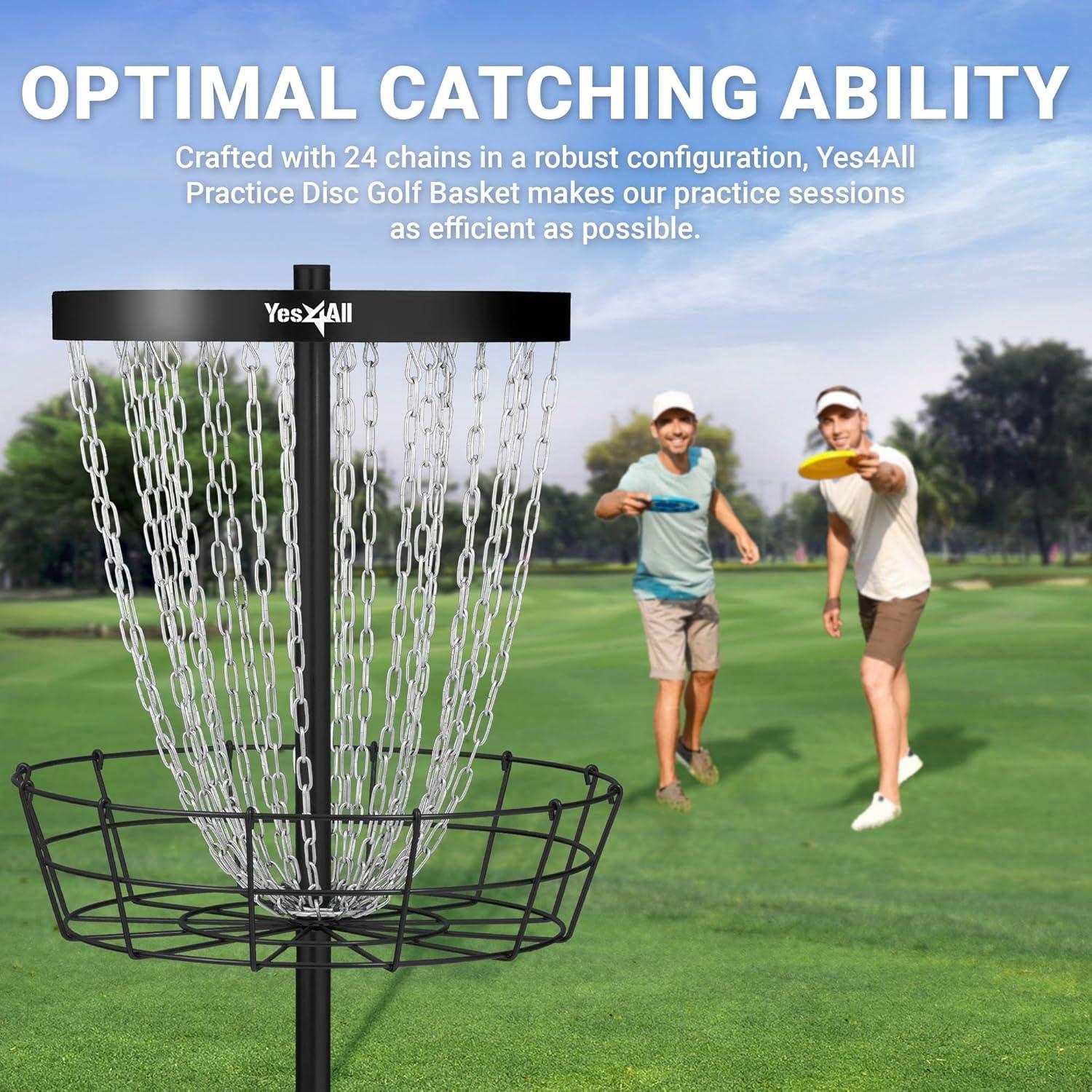 Yes4All PRO Disc Golf Basket, Heavy-Duty 24 Chain Portable Frisbee Golf Baskets Target Set for Professional Disc Golfer
