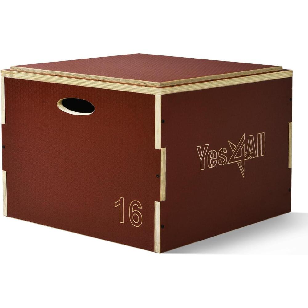 Yes4All 3 in 1 Wooden Plyo Box, Plyometric Box Platform for Jump Training, Jump Boxes for Home Gym Exercise and Outdoor Workout(B. Red)