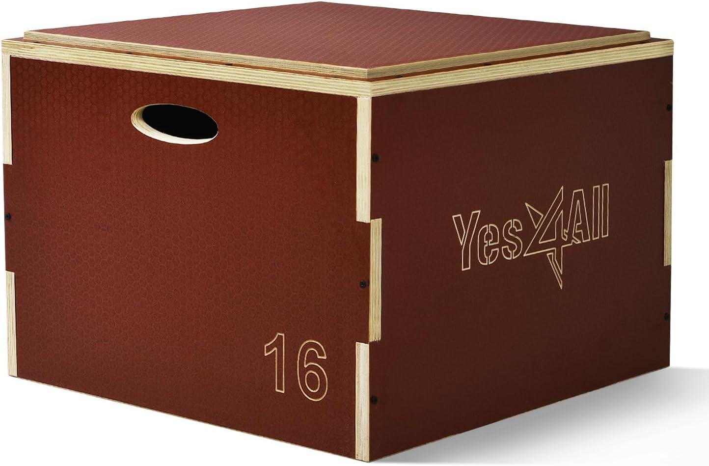 Yes4All 3 in 1 Wooden Plyo Box, Plyometric Box Platform for Jump Training, Jump Boxes for Home Gym Exercise and Outdoor Workout(B. Red)