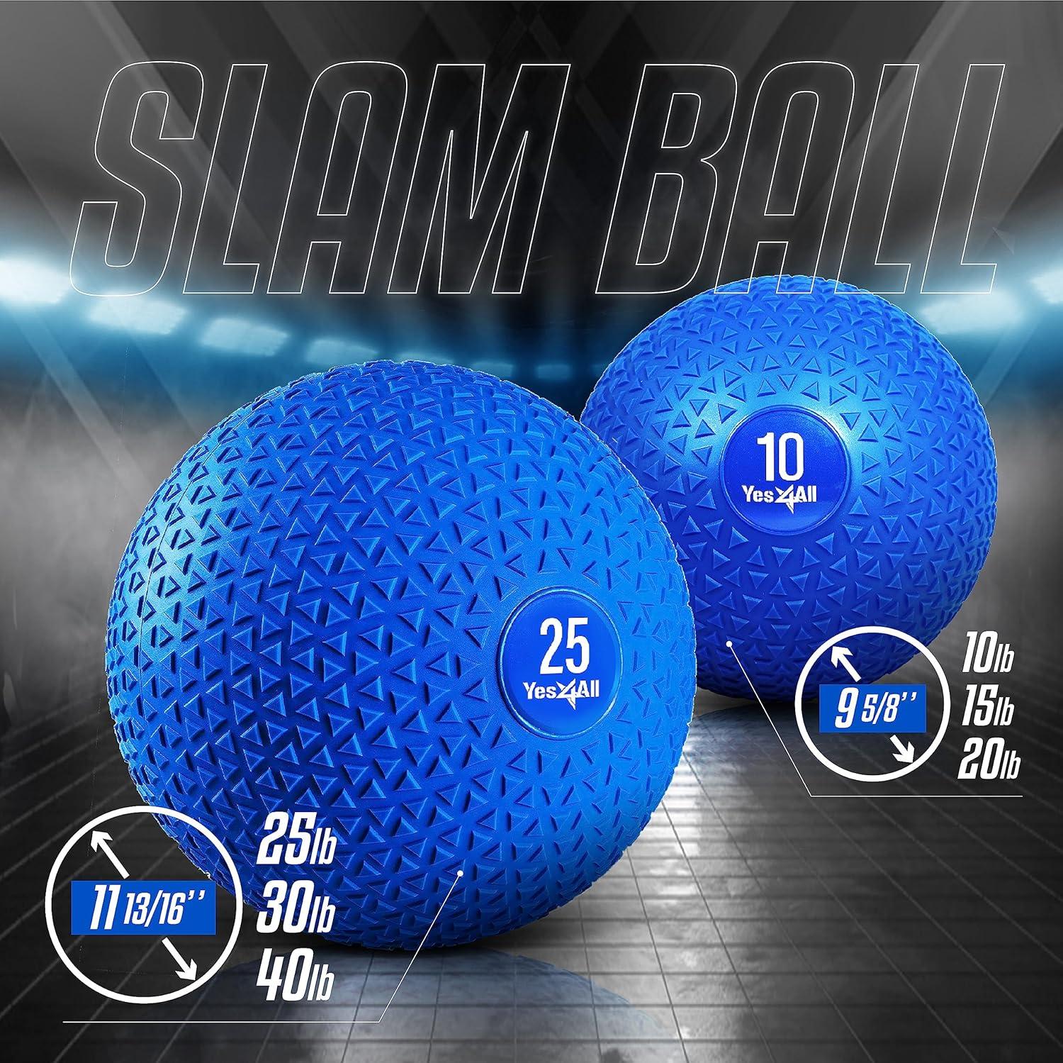 Yes4All Medicine Balls Weight Slam Balls 4.5kg, 6.8kg, 9kg, 11.3kg, 13.6kg, 18kg No Bounce Rubber Exercise Ball – Black, Blue, Teal, Orange & Glossy for Strength Training, Power, MMA Boxing Gym Weight(Blue)