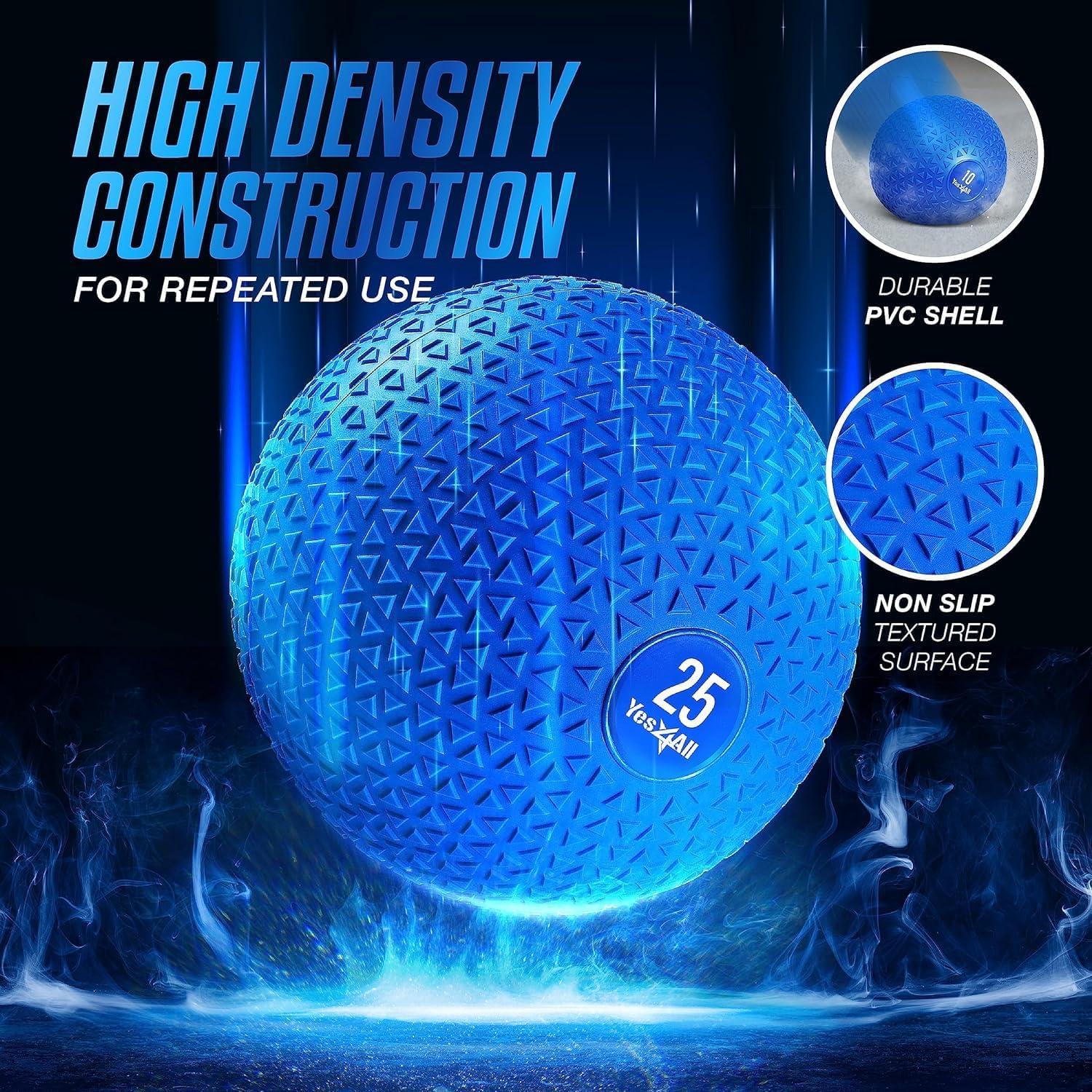 Yes4All Medicine Balls Weight Slam Balls 4.5kg, 6.8kg, 9kg, 11.3kg, 13.6kg, 18kg No Bounce Rubber Exercise Ball – Black, Blue, Teal, Orange & Glossy for Strength Training, Power, MMA Boxing Gym Weight(Blue)