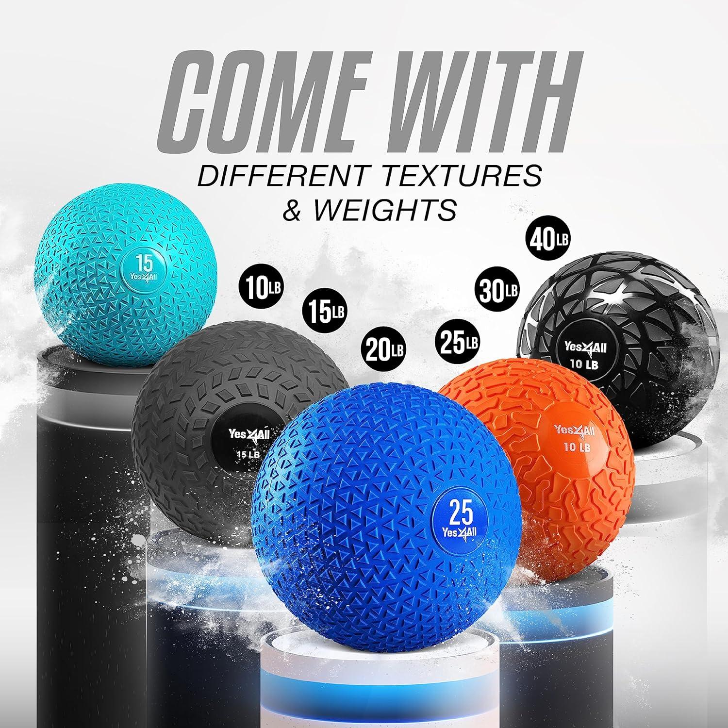 Yes4All Medicine Balls Weight Slam Balls 4.5kg, 6.8kg, 9kg, 11.3kg, 13.6kg, 18kg No Bounce Rubber Exercise Ball – Black, Blue, Teal, Orange & Glossy for Strength Training, Power, MMA Boxing Gym Weight(Blue)