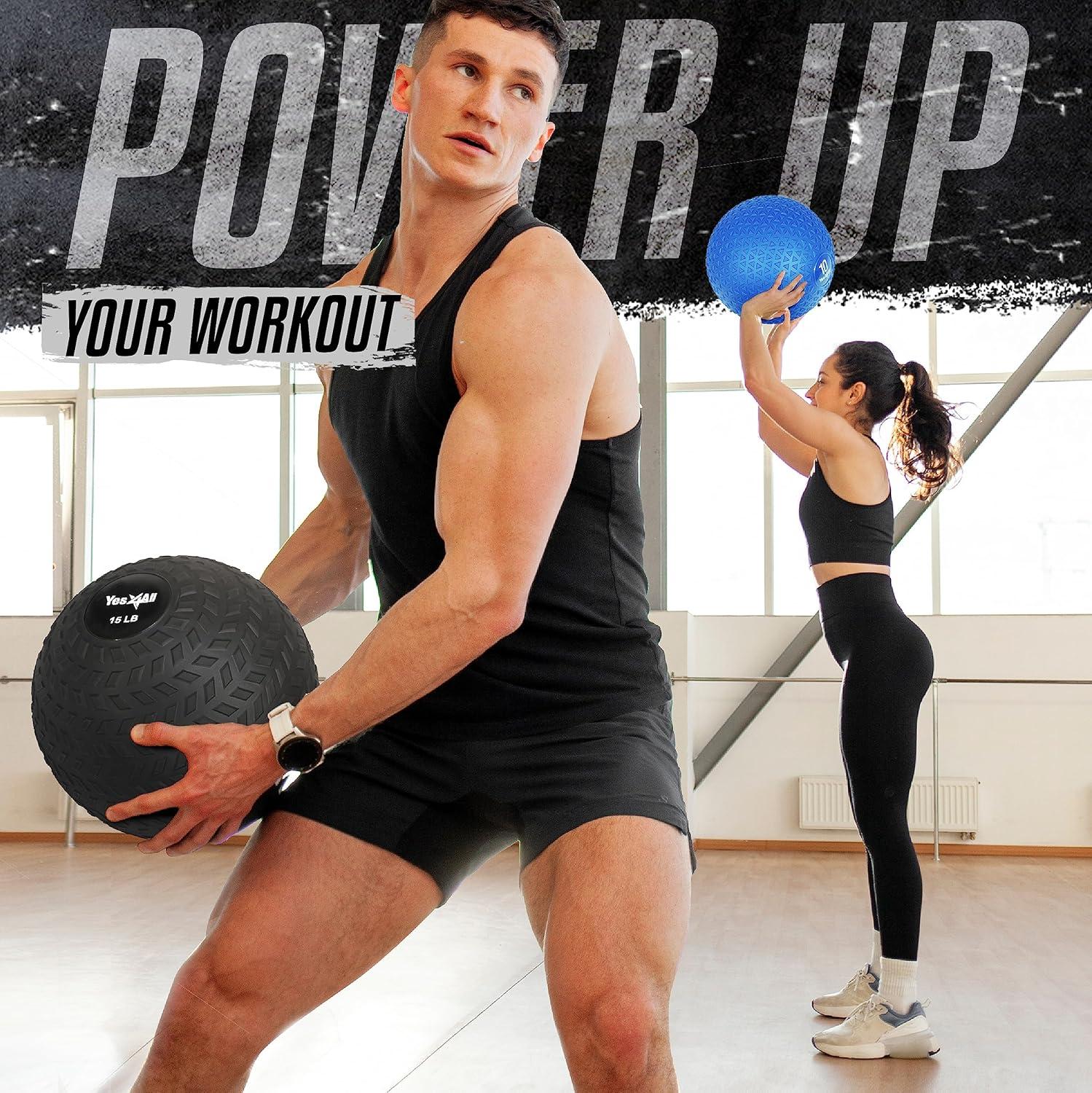 Yes4All Medicine Balls Weight Slam Balls 4.5kg, 6.8kg, 9kg, 11.3kg, 13.6kg, 18kg No Bounce Rubber Exercise Ball – Black, Blue, Teal, Orange & Glossy for Strength Training, Power, MMA Boxing Gym Weight(Blue)