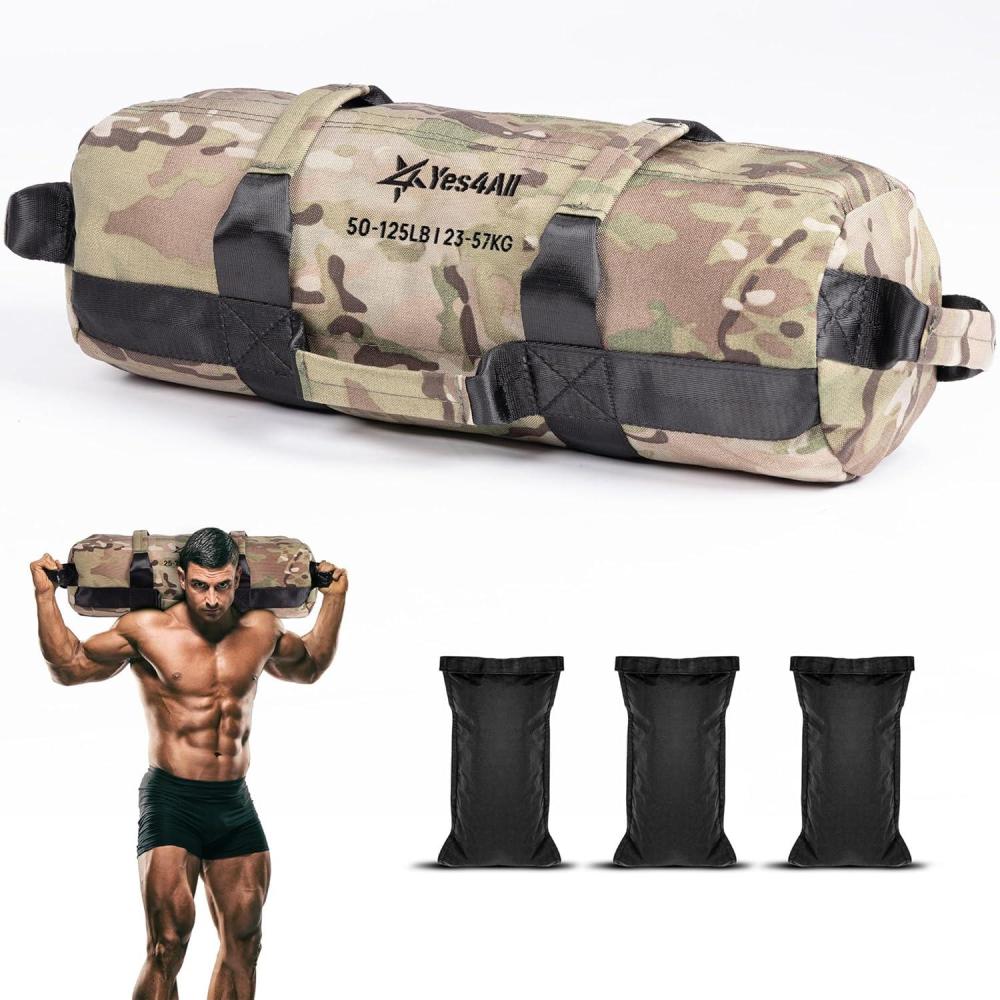 Yes4All Sandbags for Working Out, Adjustable Sand Bags for Weight Training with Handles, Multiple Colors & Sizes 5-200lbs(K. Camouflage – L (50 -125 Lbs))