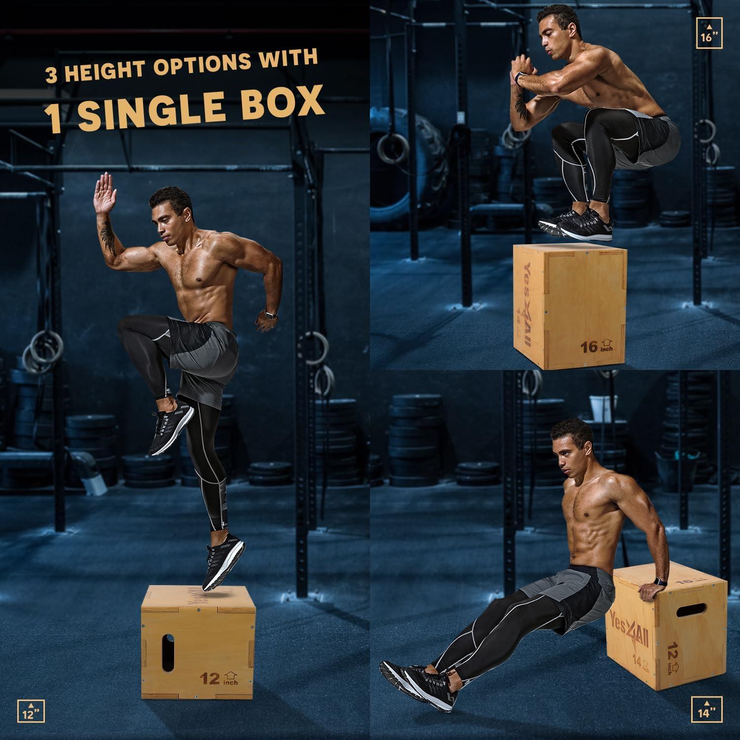 Yes4All 3-in-1 Wooden Plyo Box with Resistance Loop Bands- Plyometric Jump Box for Home Gym and Outdoor Workouts, 450 lbs Box Jump