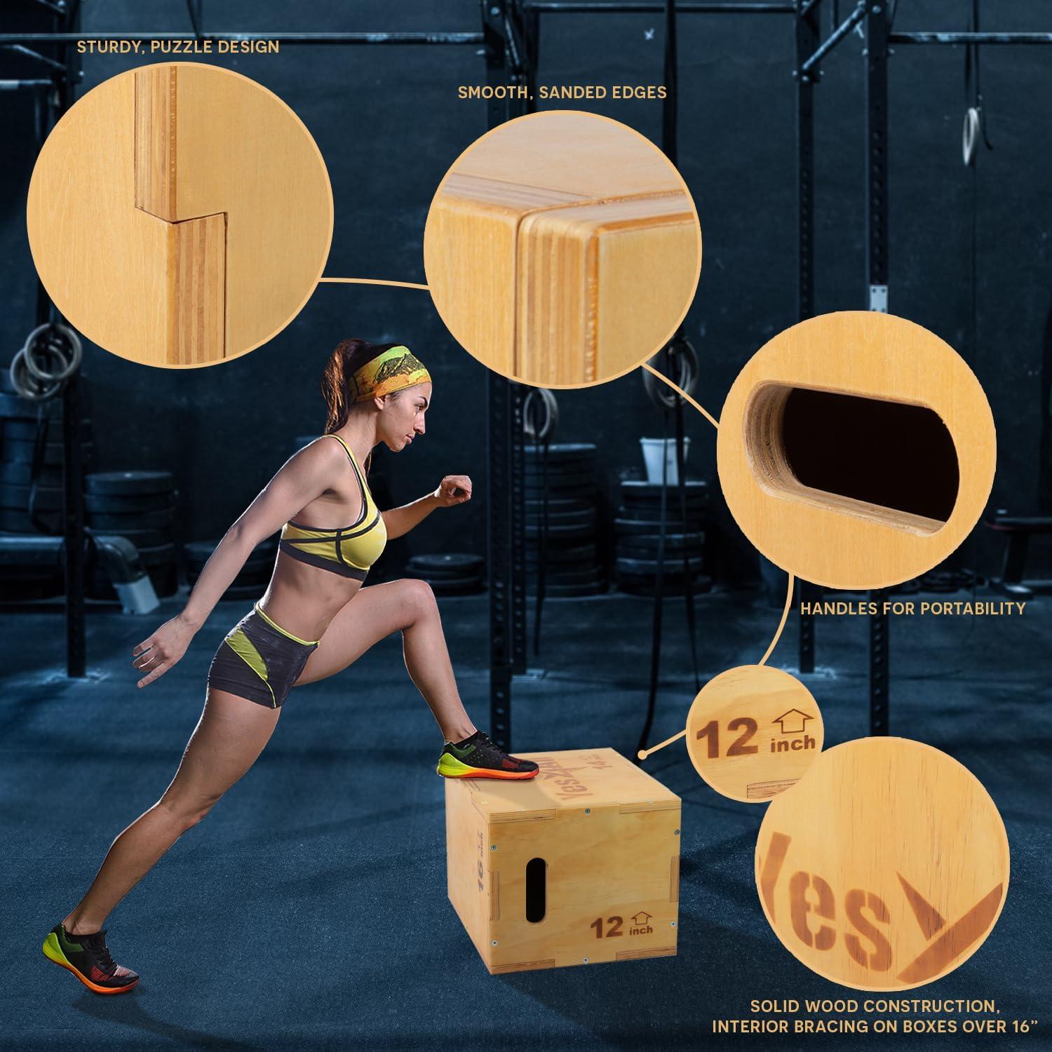 Yes4All 3-in-1 Wooden Plyo Box with Resistance Loop Bands- Plyometric Jump Box for Home Gym and Outdoor Workouts, 450 lbs Box Jump