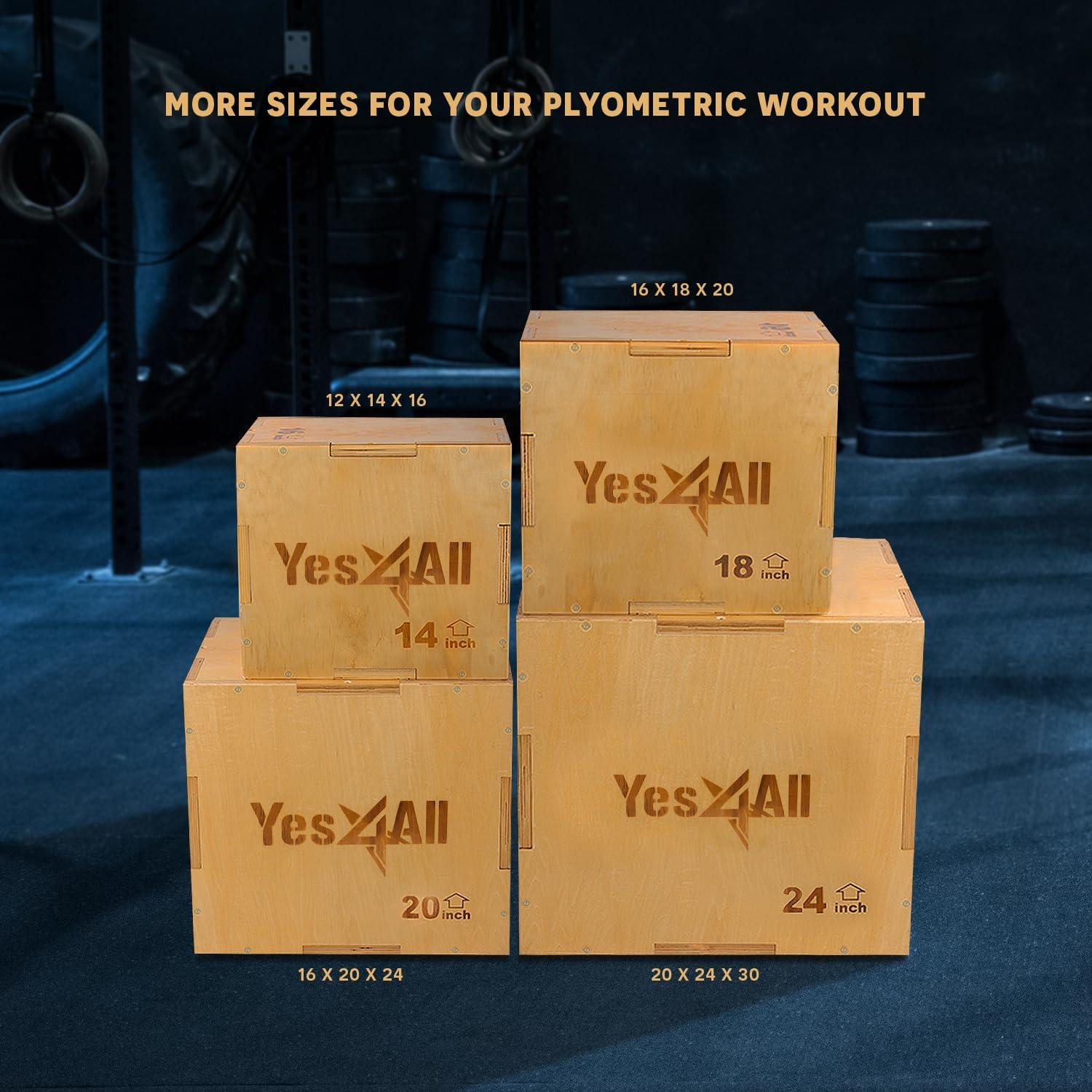 Yes4All 3-in-1 Wooden Plyo Box with Resistance Loop Bands- Plyometric Jump Box for Home Gym and Outdoor Workouts, 450 lbs Box Jump
