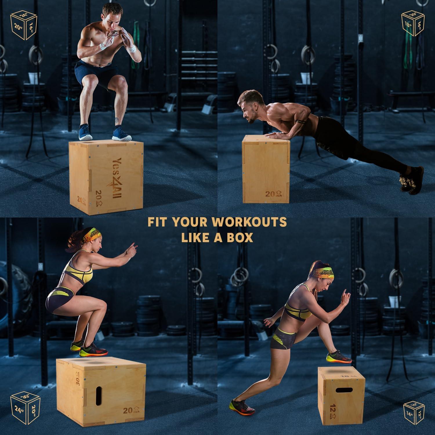 Yes4All 3-in-1 Wooden Plyo Box with Resistance Loop Bands- Plyometric Jump Box for Home Gym and Outdoor Workouts, 450 lbs Box Jump