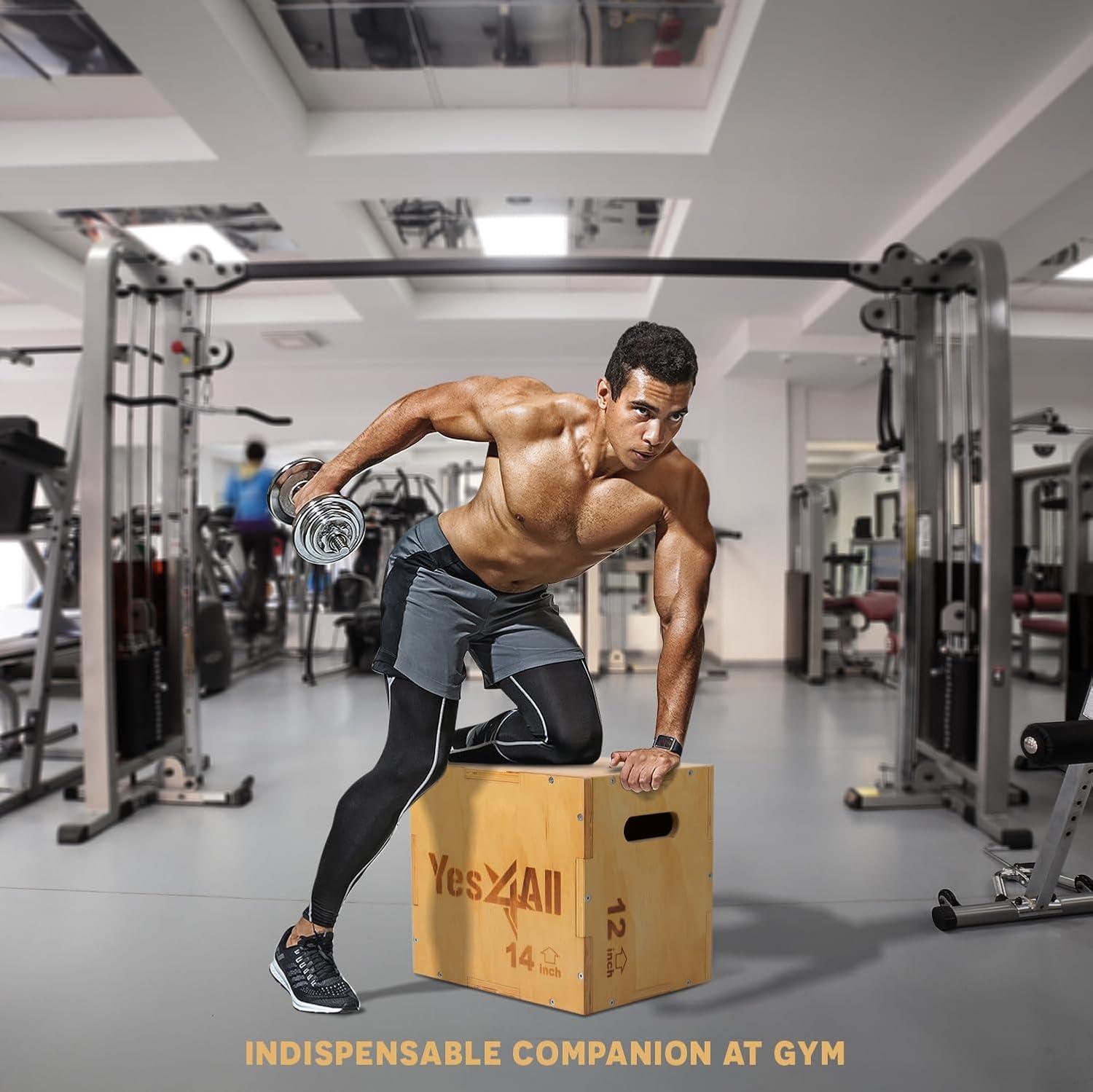 Yes4All 3-in-1 Wooden Plyo Box with Resistance Loop Bands- Plyometric Jump Box for Home Gym and Outdoor Workouts, 450 lbs Box Jump
