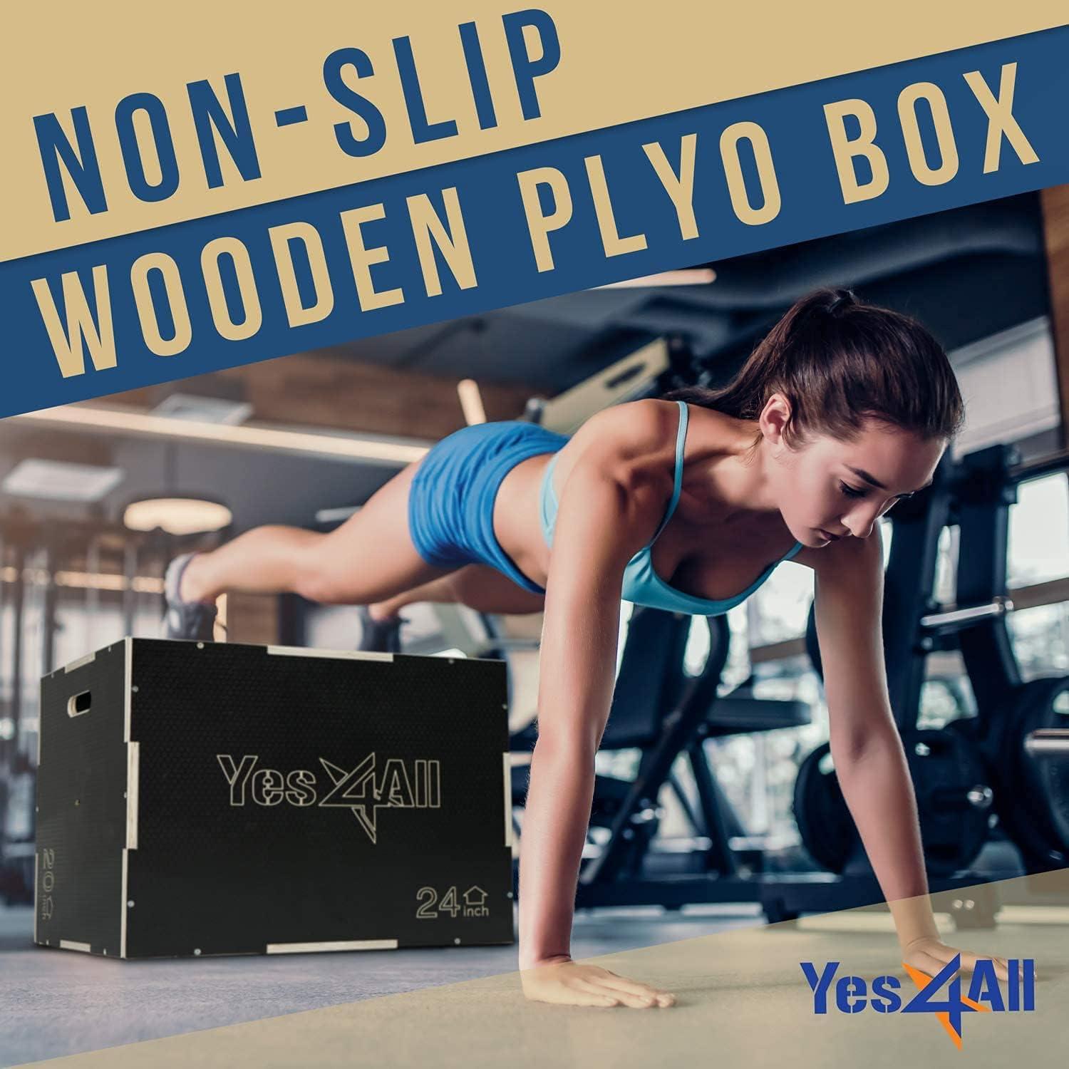 Yes4All 3 in 1 Non-Slip Wooden Plyo Box, Plyometric Box for Home Gym and Outdoor Workout 24″ 20″ 16″ – Green