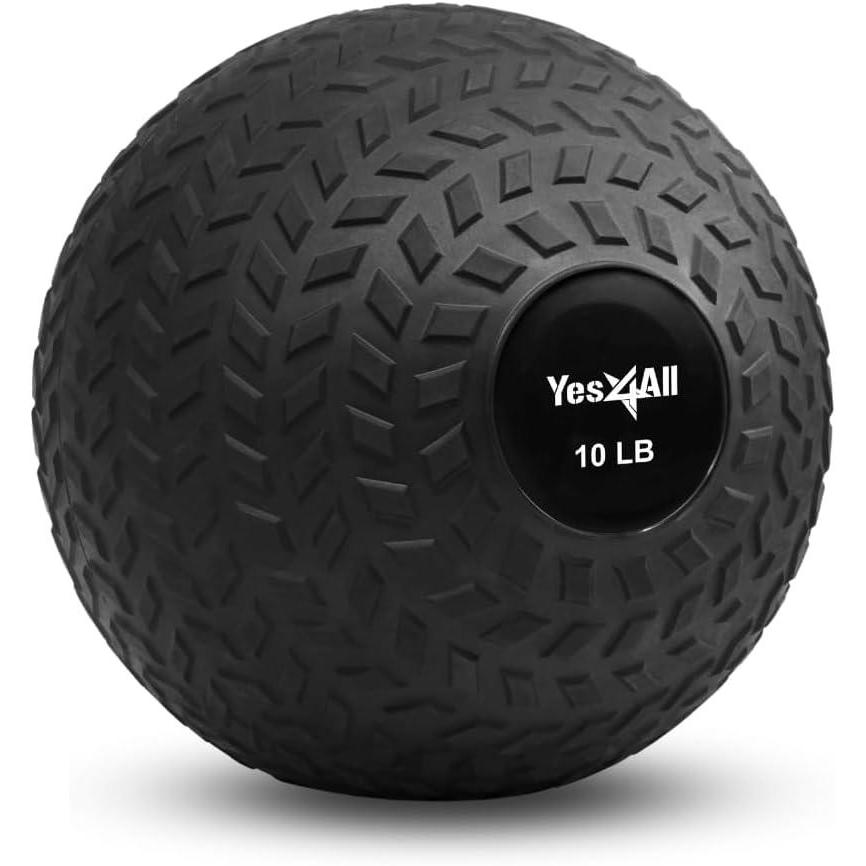 Yes4All Slam Balls, 10-40lb Weighted Ball Weight, Durable PVC Sand Filled Workout Dynamic Slam Ball for Strength Training, Tread, Black, 25lbs(Black)