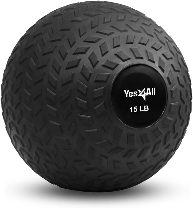 Yes4All Slam Balls, 10-40lb Weighted Ball Weight, Durable PVC Sand Filled Workout Dynamic Slam Ball for Strength Training, Tread, Black, 25lbs(Black)