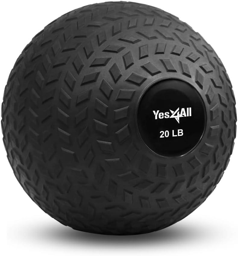 Yes4All Slam Balls, 10-40lb Weighted Ball Weight, Durable PVC Sand Filled Workout Dynamic Slam Ball for Strength Training, Tread, Black, 25lbs(Black)