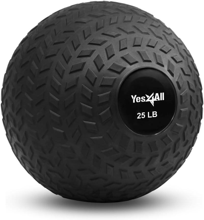 Yes4All Slam Balls, 10-40lb Weighted Ball Weight, Durable PVC Sand Filled Workout Dynamic Slam Ball for Strength Training, Tread, Black, 25lbs(Black)
