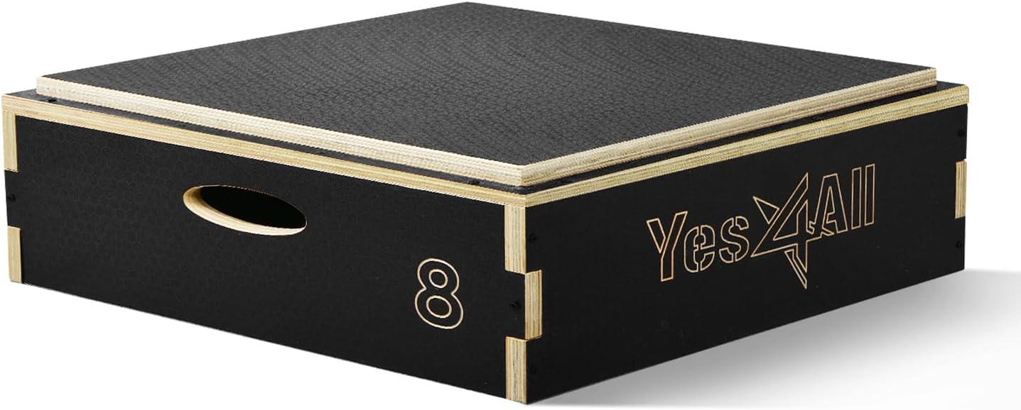 Yes4All 3 in 1 Wooden Plyo Box, Plyometric Box Platform for Jump Training, Jump Boxes for Home Gym Exercise and Outdoor Workout(A. Black)