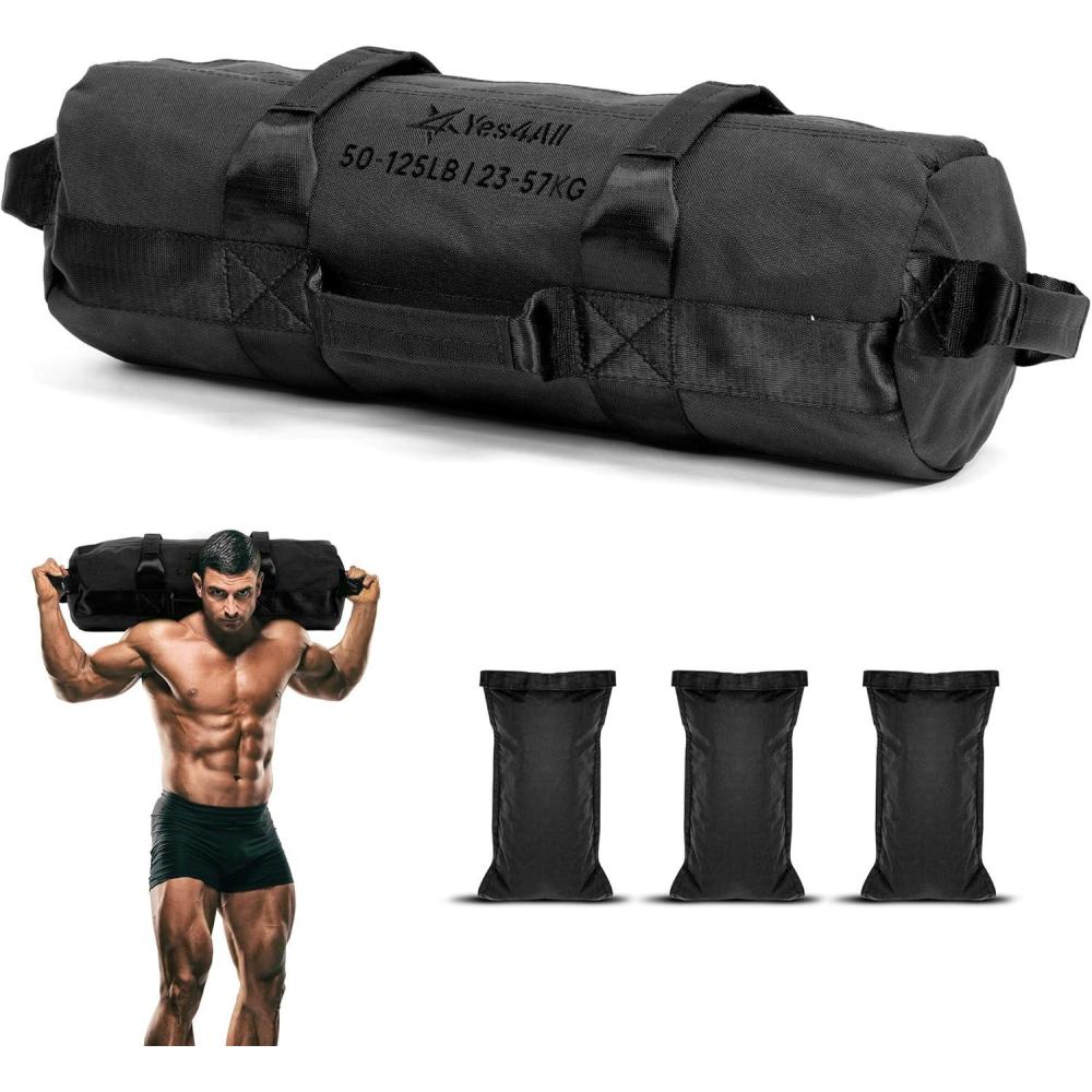 Yes4All Sandbags for Working Out, Adjustable Sand Bags for Weight Training with Handles, Multiple Colors & Sizes 5-200lbs(F. Darking Black – L)