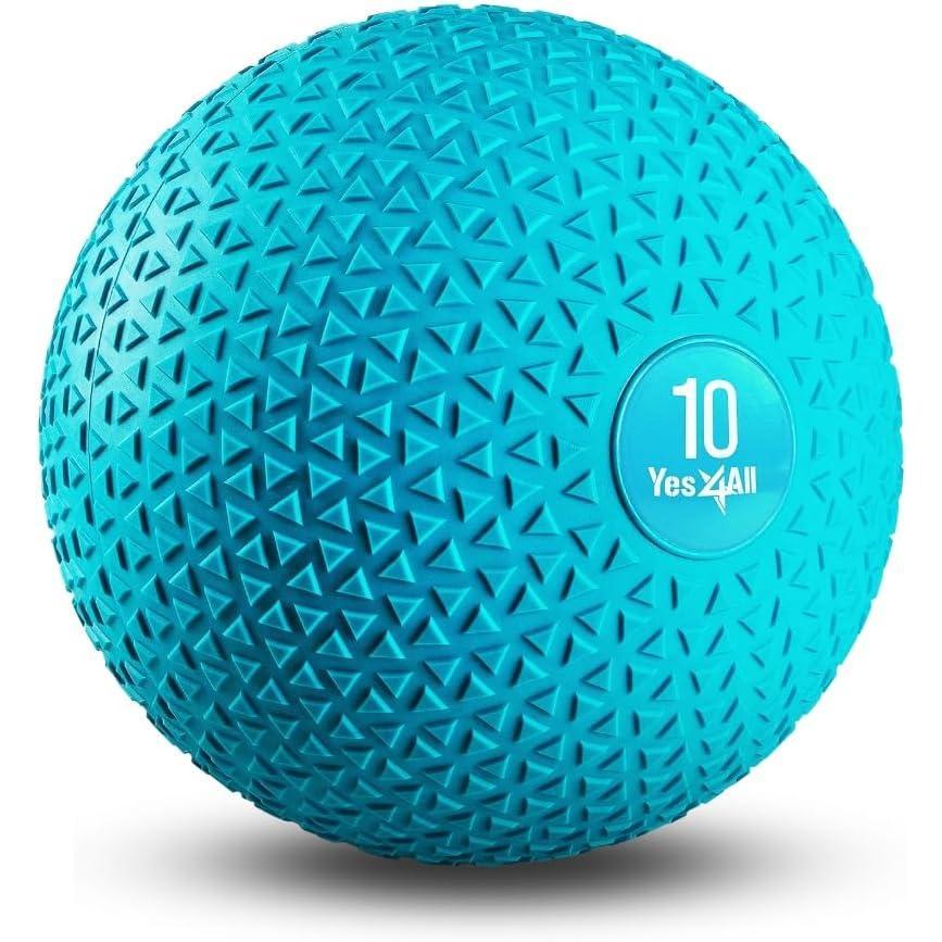 Yes4All Slam Balls, 10-40lb Weighted Ball Weight, Durable PVC Sand Filled Workout Dynamic Slam Ball for Strength Training, Tread, Black, 25lbs(Trendy teal)