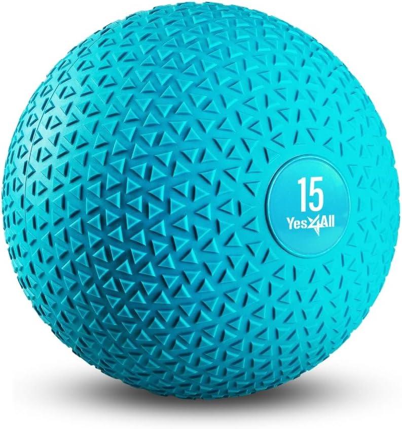 Yes4All Slam Balls, 10-40lb Weighted Ball Weight, Durable PVC Sand Filled Workout Dynamic Slam Ball for Strength Training, Tread, Black, 25lbs(Trendy teal)