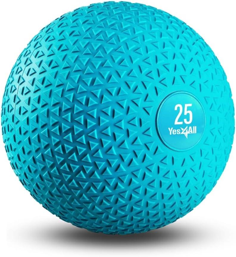 Yes4All Slam Balls, 10-40lb Weighted Ball Weight, Durable PVC Sand Filled Workout Dynamic Slam Ball for Strength Training, Tread, Black, 25lbs(Trendy teal)