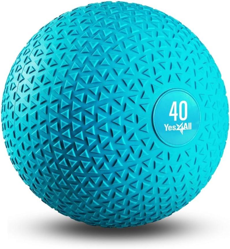 Yes4All Slam Balls, 10-40lb Weighted Ball Weight, Durable PVC Sand Filled Workout Dynamic Slam Ball for Strength Training, Tread, Black, 25lbs(Trendy teal)