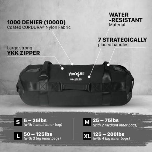 Yes4All Sandbags for Working Out, Unfilled Sand Bags for Weight Training with Handles, Combo Adjustable Workout Bag (50-125 LB) & Epp Wave Foam Roller