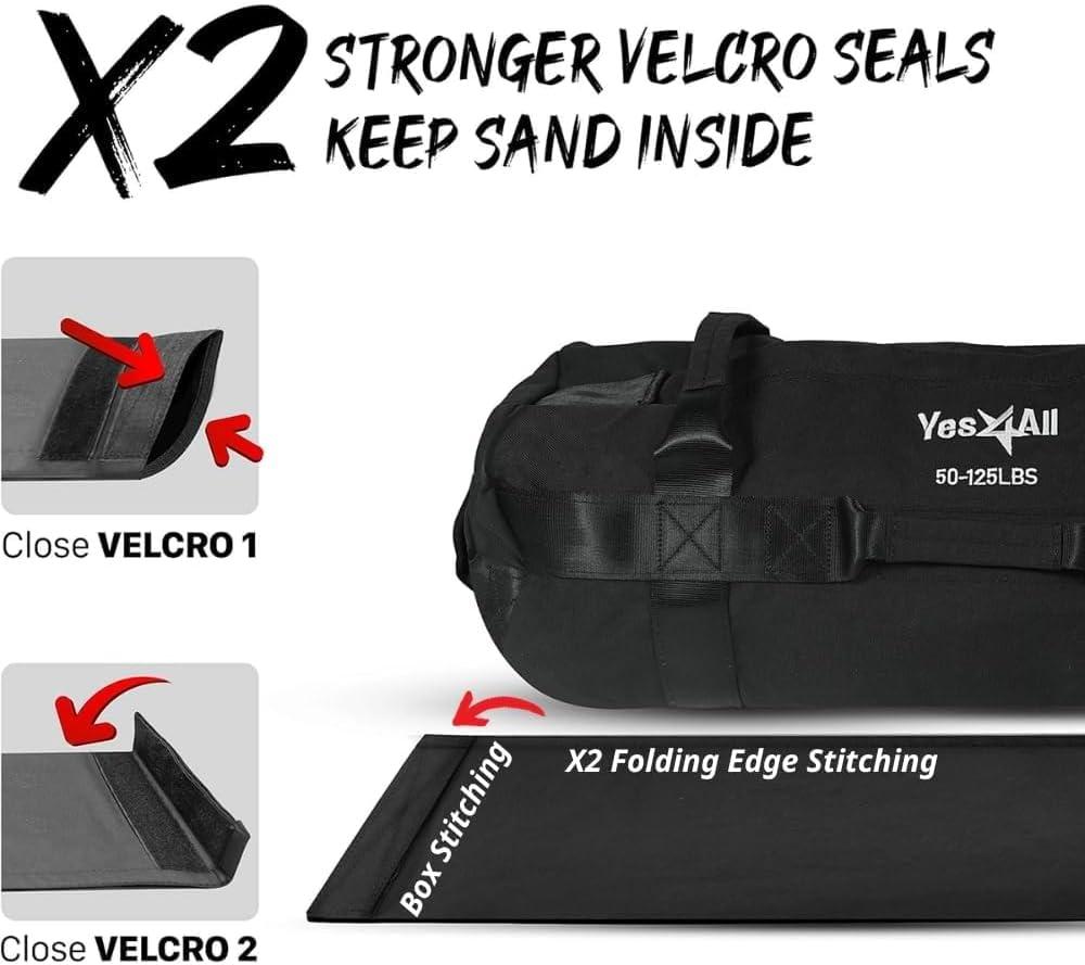 Yes4All Sandbags for Working Out, Unfilled Sand Bags for Weight Training with Handles, Combo Adjustable Workout Bag (50-125 LB) & Epp Wave Foam Roller