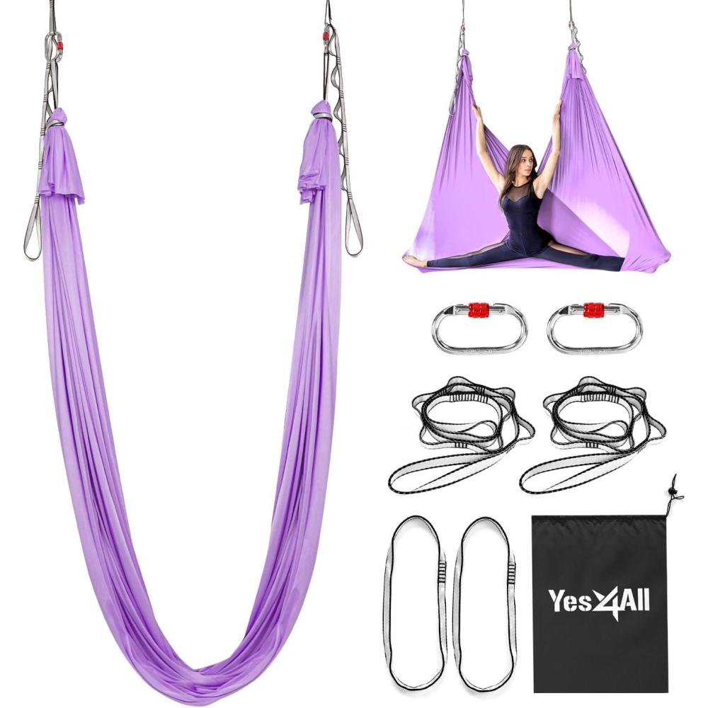 Yes4All Aerial Yoga Hammock 5.5 Yards, 198 Inches Height Aerial Silks, Yoga Trapeze Increasing Strength, Flexibility and Balance(A. Lavender)