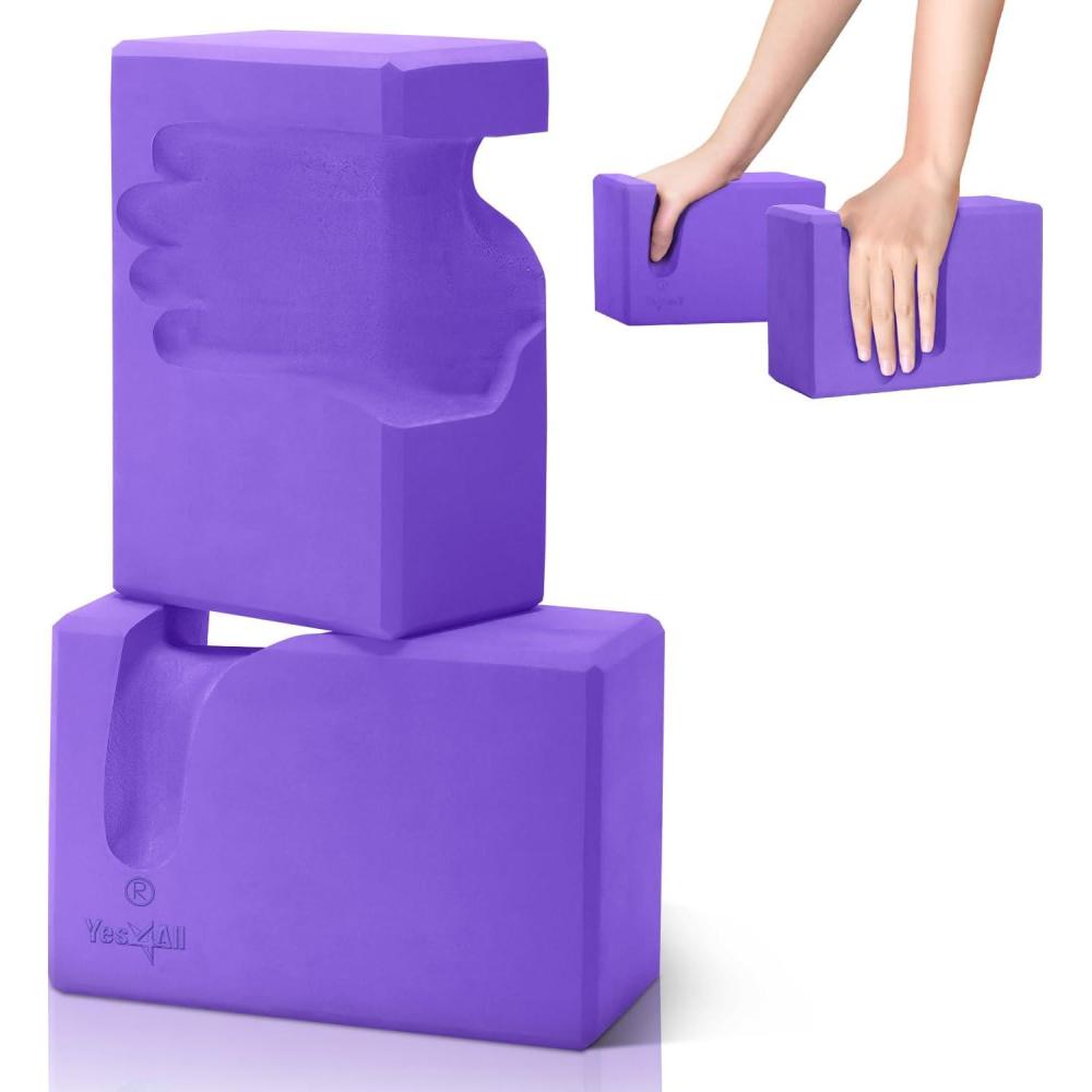 Yes4All Yoga Blocks 2 Pack Wrist Support, Comfort, and Grip Strength, Support for Balance Fitness and Exercise, EVA Foam Blocks Pilates Yoga Brick Yoga Accessories(A. Lavender)