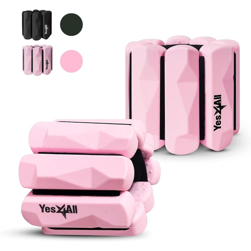 Yes4All Wrist & Ankle Weights, Adjustable Silicone Ankle weights for Women Men Home Gym Workout, Yoga, Dance, Cardio, Pilates, Aerobics, Walking and Running, Pink – (1lbs x2)