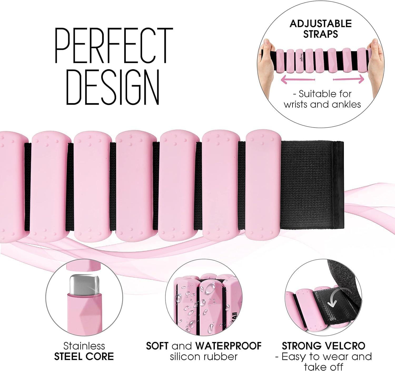 Yes4All Wrist & Ankle Weights, Adjustable Silicone Ankle weights for Women Men Home Gym Workout, Yoga, Dance, Cardio, Pilates, Aerobics, Walking and Running, Pink – (1lbs x2)