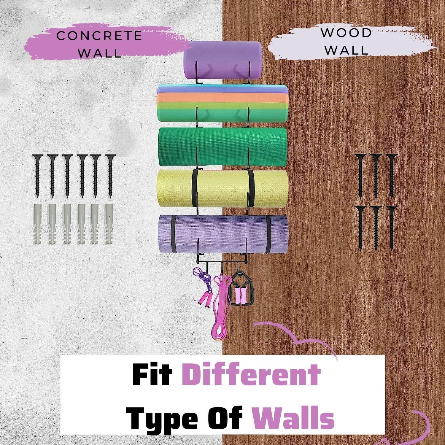 Yes4All 3-Tier and 5-Tier Steel Yoga Mat Rack Organizer Wall Mount with 3 Hooks, Foam Roller Holder Wall Mount Rack For Yoga Mat Storage, Hanging Yoga Strap and Resistance Bands